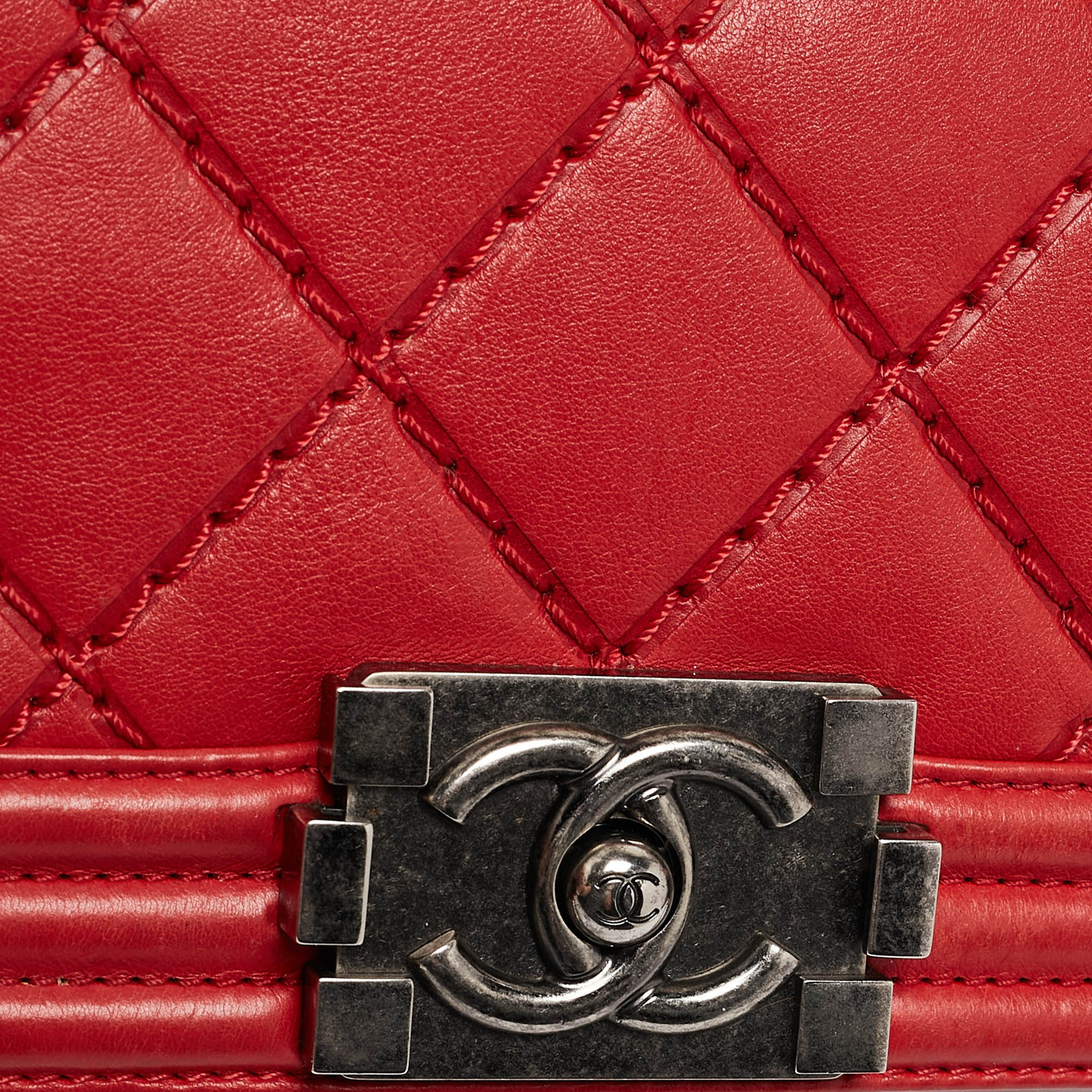 Chanel Red Double Stitch Leather Small Boy Flap Bag 