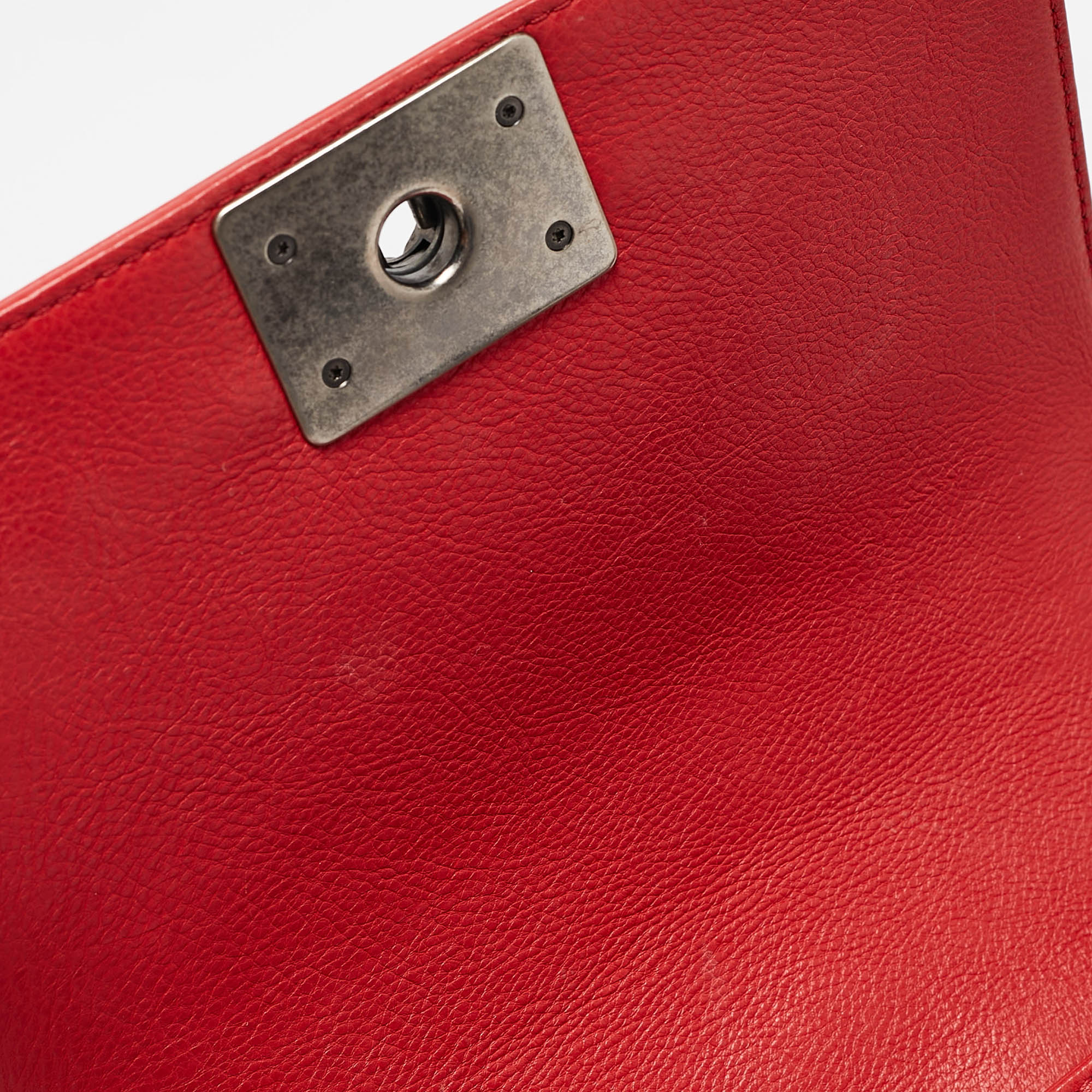 Chanel Red Double Stitch Leather Small Boy Flap Bag 