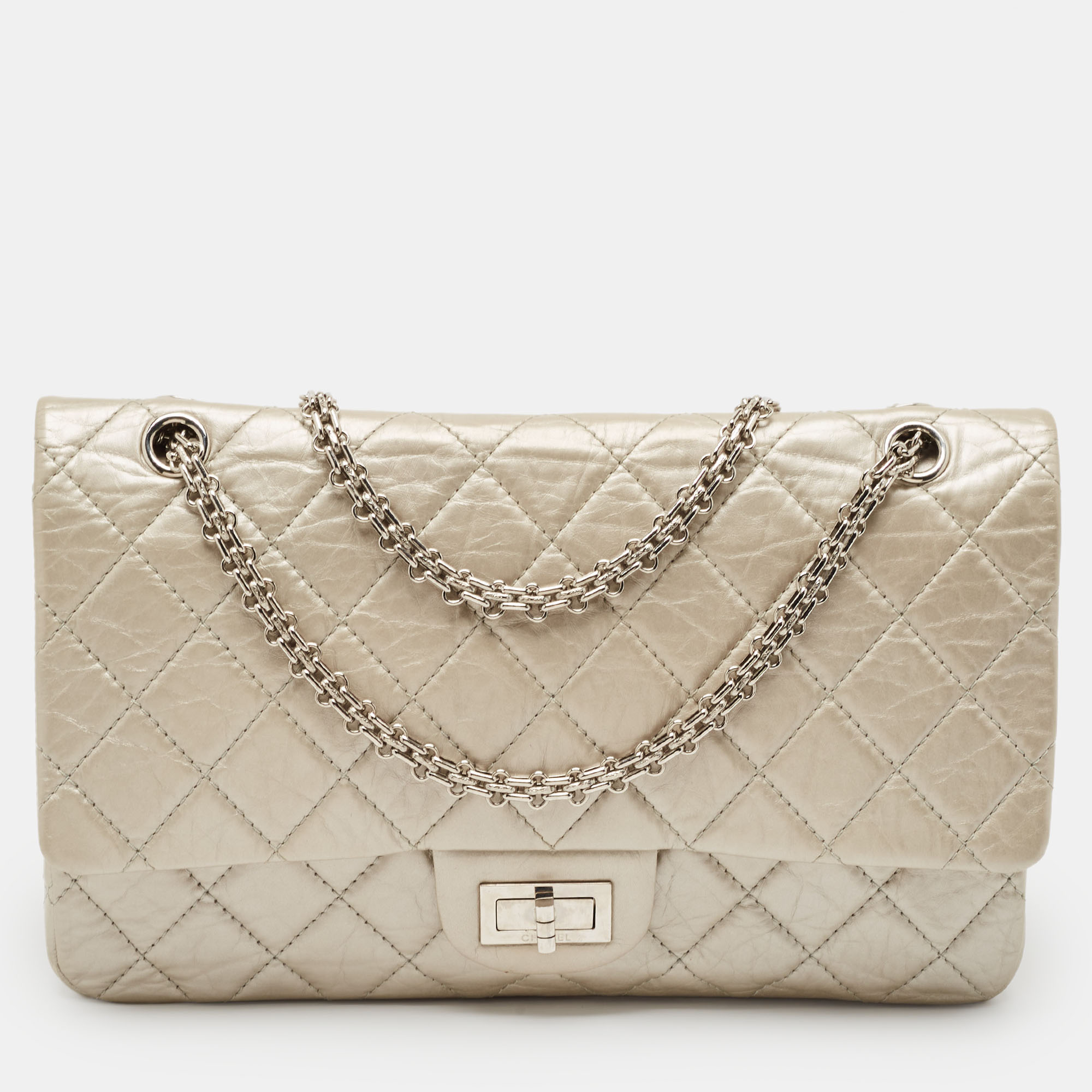 

Chanel Silver Quilted Aged Leather 227 Reissue 2.55 Flap Bag