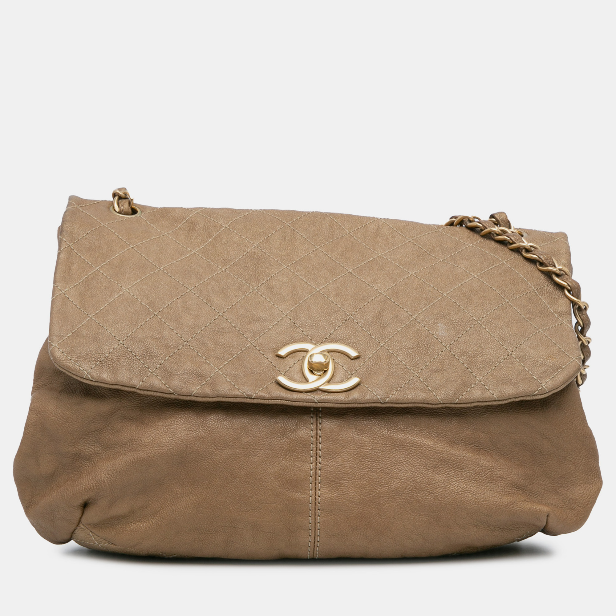 

Chanel Brown Grained Metallic Calfskin Trianon Messenger Flap