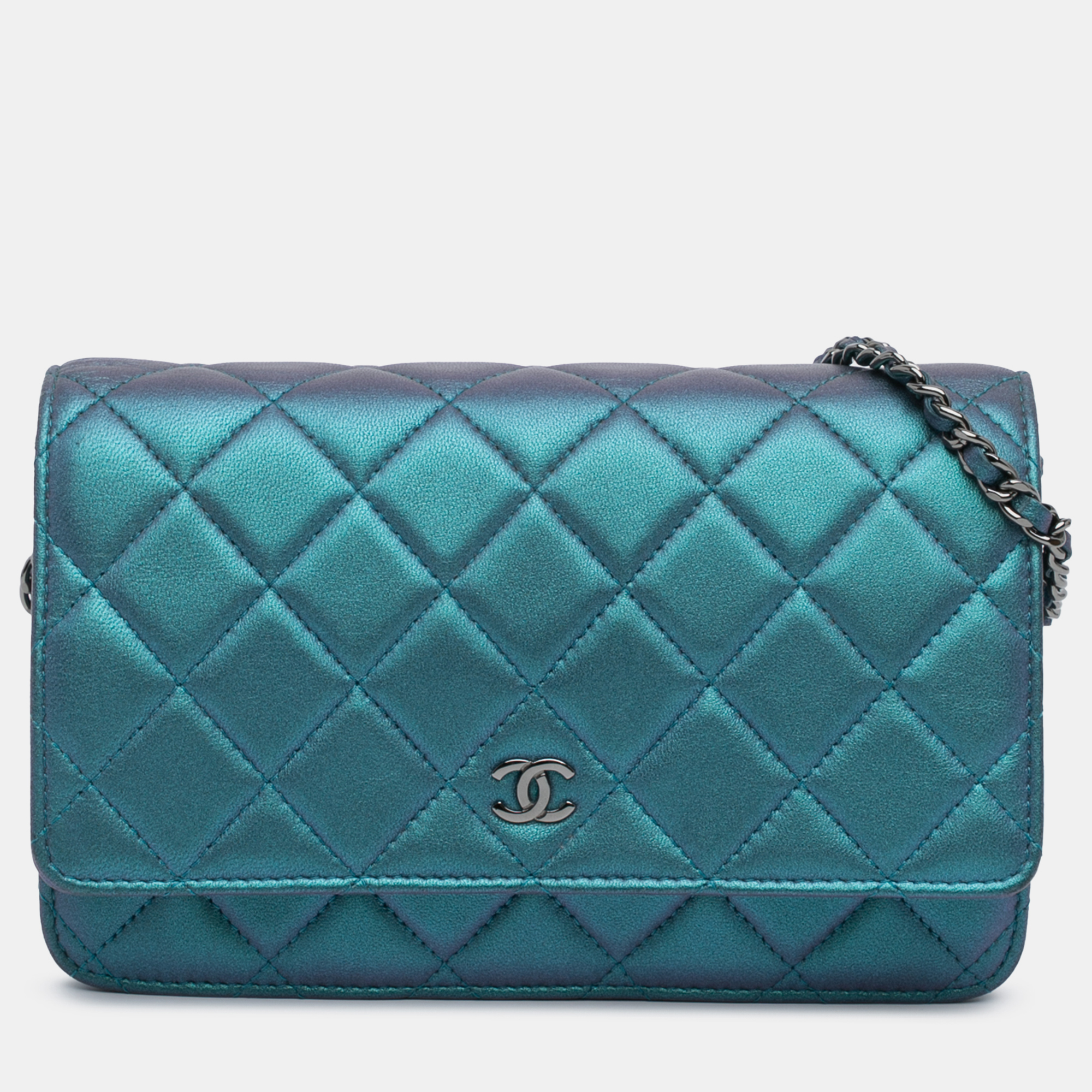 

Chanel Blue CC Quilted Metallic Lambskin Wallet On Chain