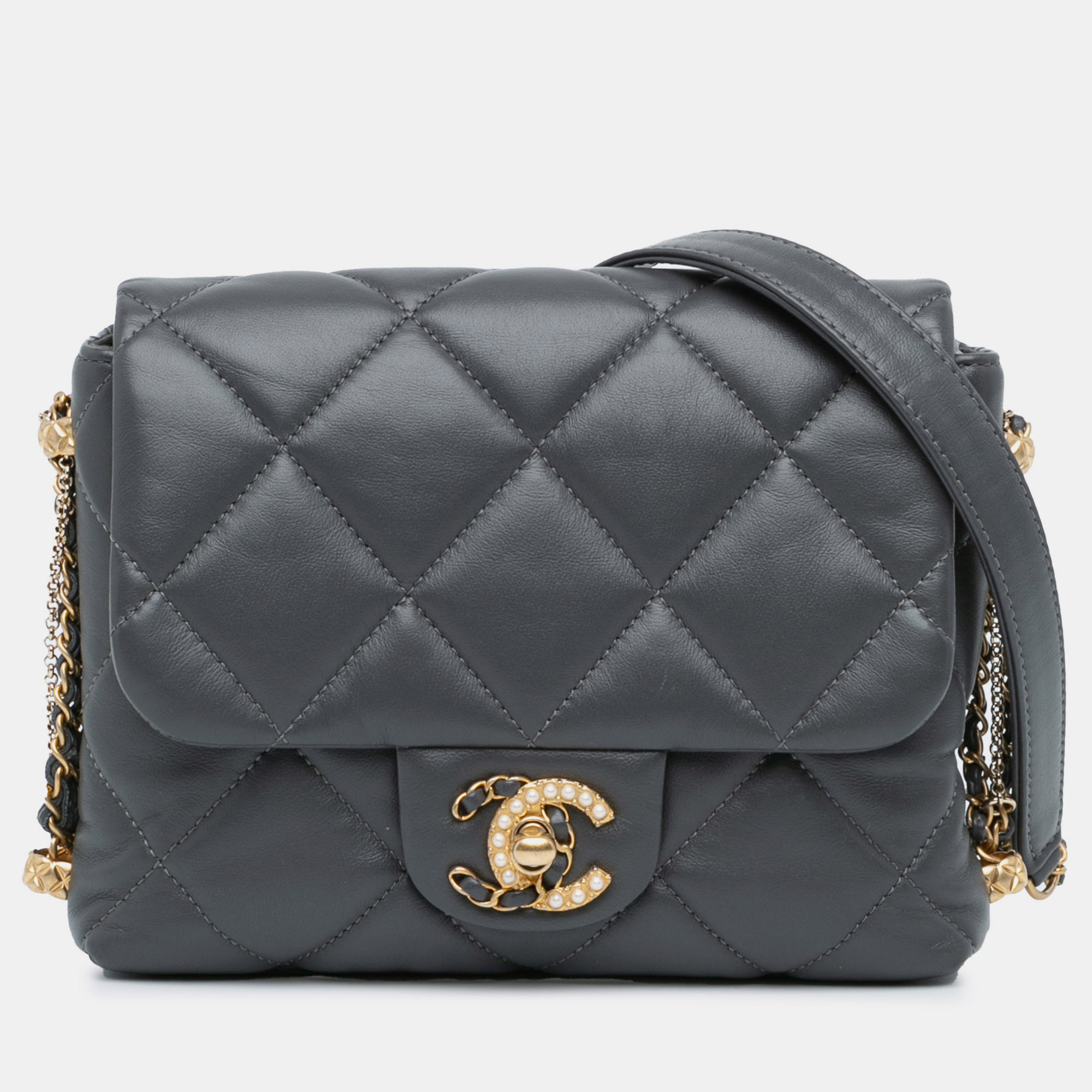 

Chanel Grey Quilted Lambskin Crush on Chains Mini Flap Bag