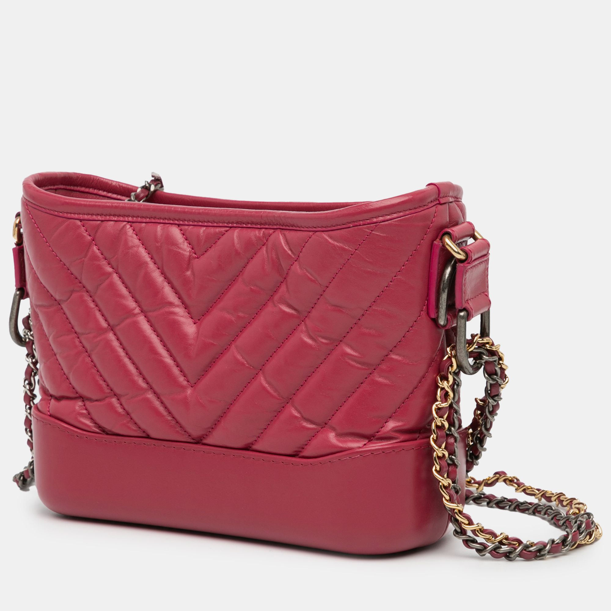 Chanel Red Small Chevron Aged Calfskin Gabrielle Crossbody 