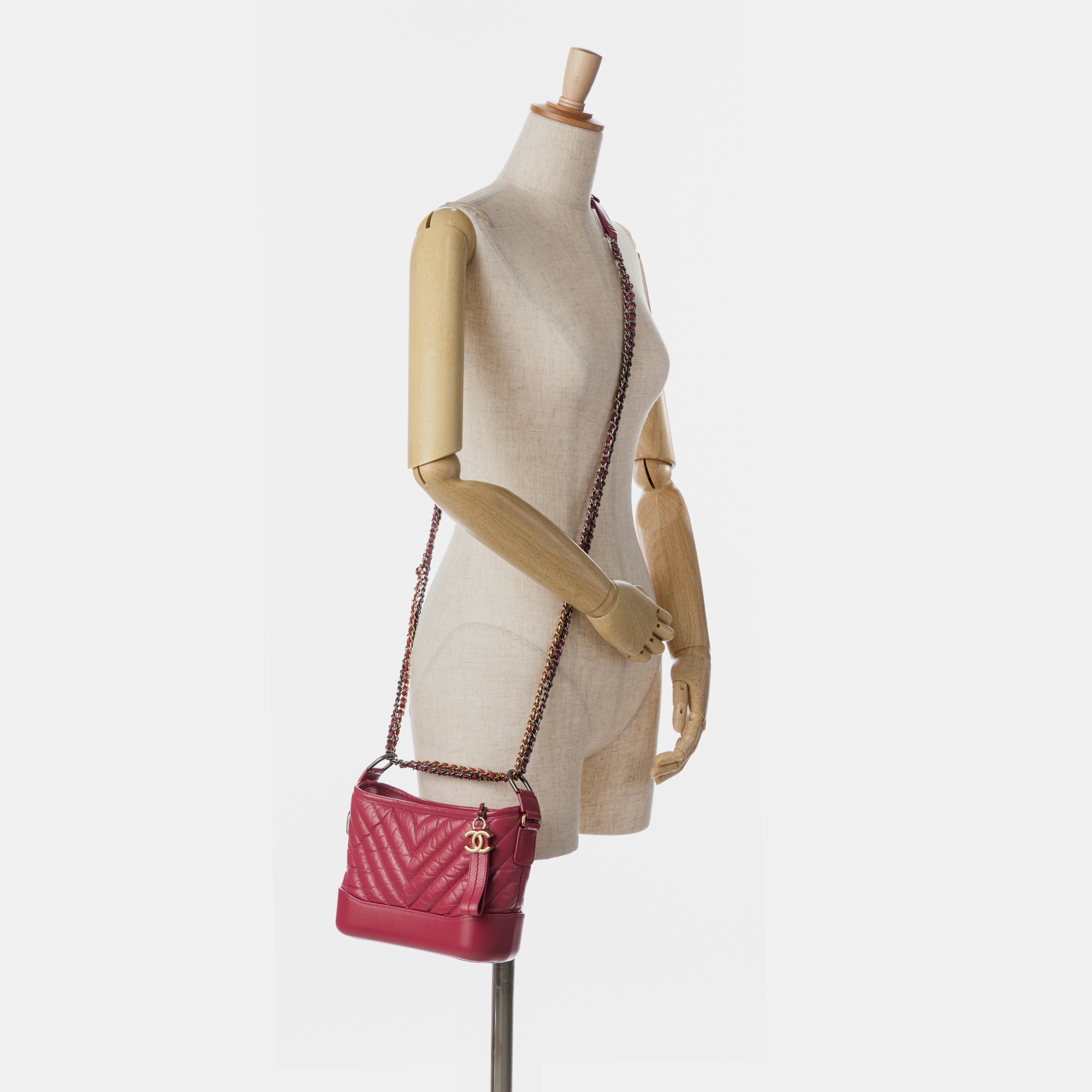 Chanel Red Small Chevron Aged Calfskin Gabrielle Crossbody 
