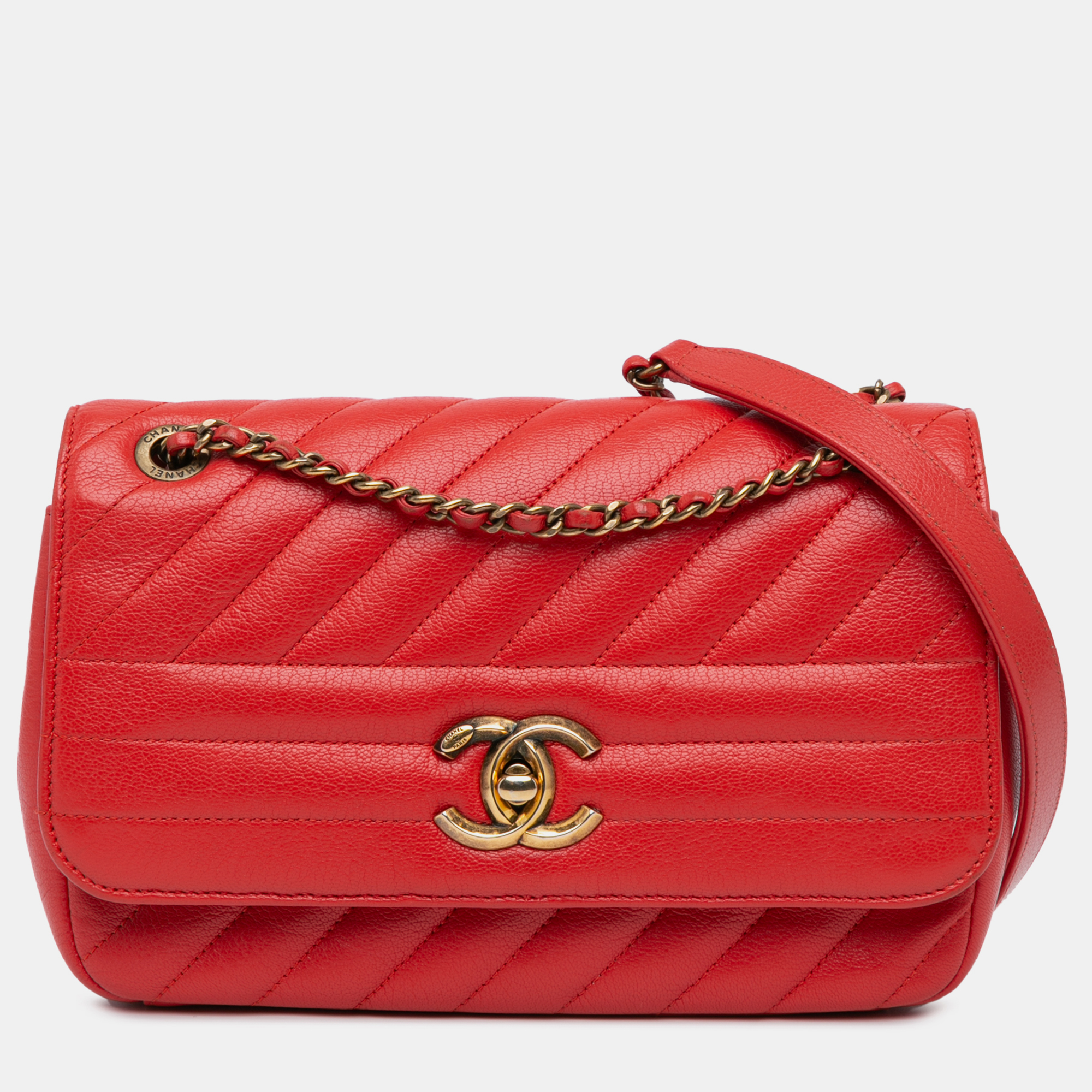 

Chanel Red Diagonal Quilted Goatskin Small Flap Bag