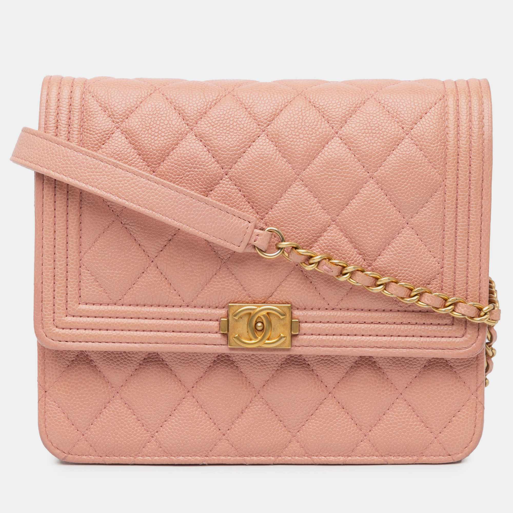 

Chanel Pink Quilted Caviar Square Boy Wallet On Chain Bag