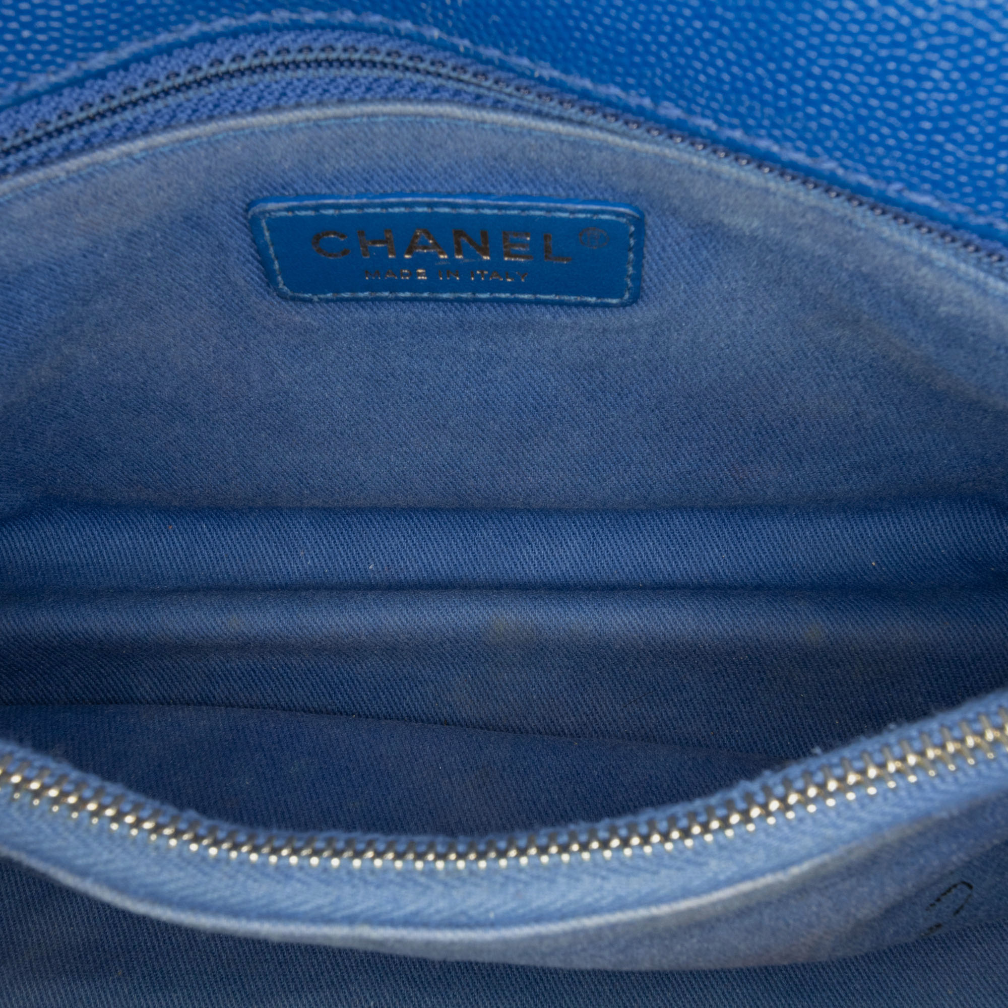Chanel Blue Small Caviar Chevron Coco Top Handle Bag 