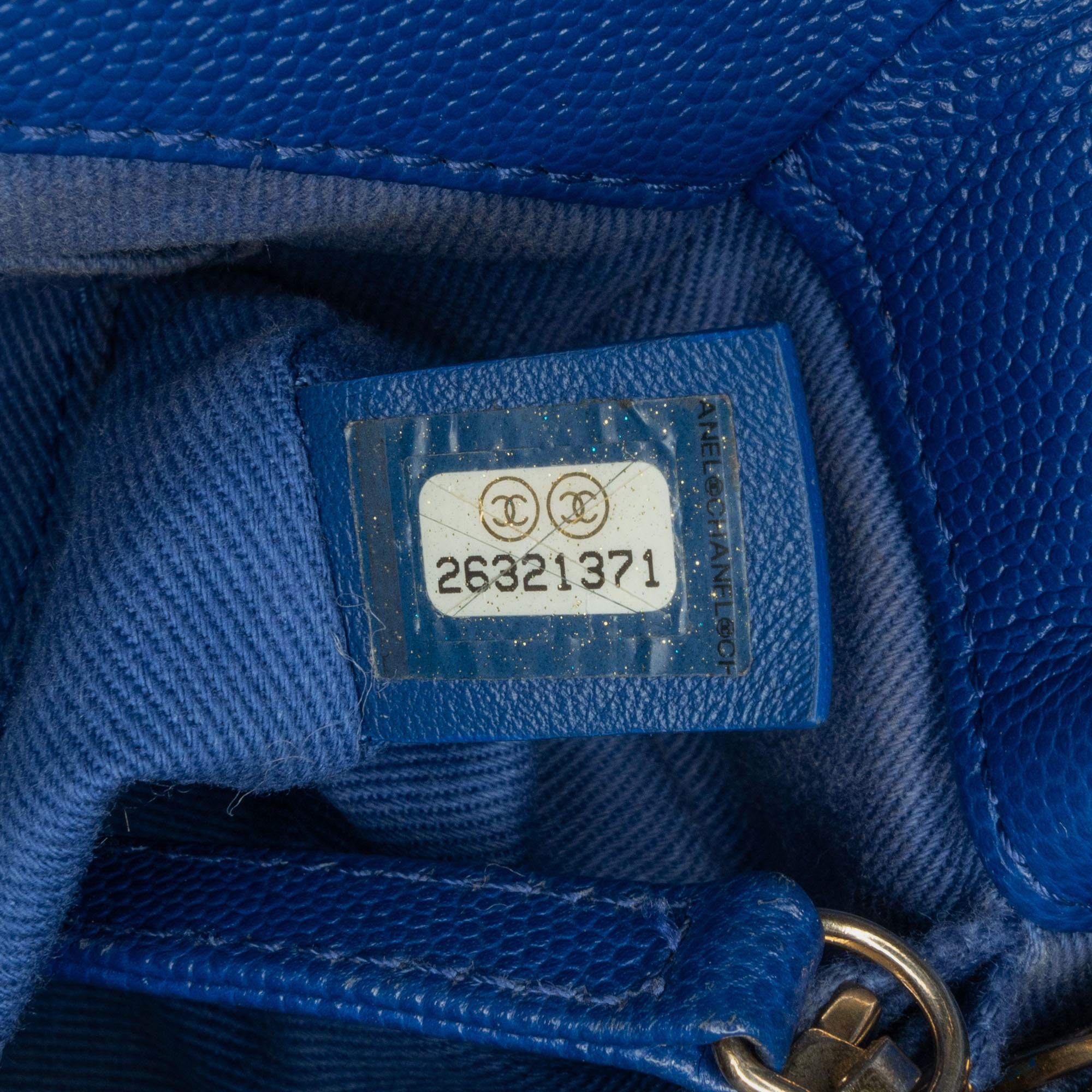 Chanel Blue Small Caviar Chevron Coco Top Handle Bag 