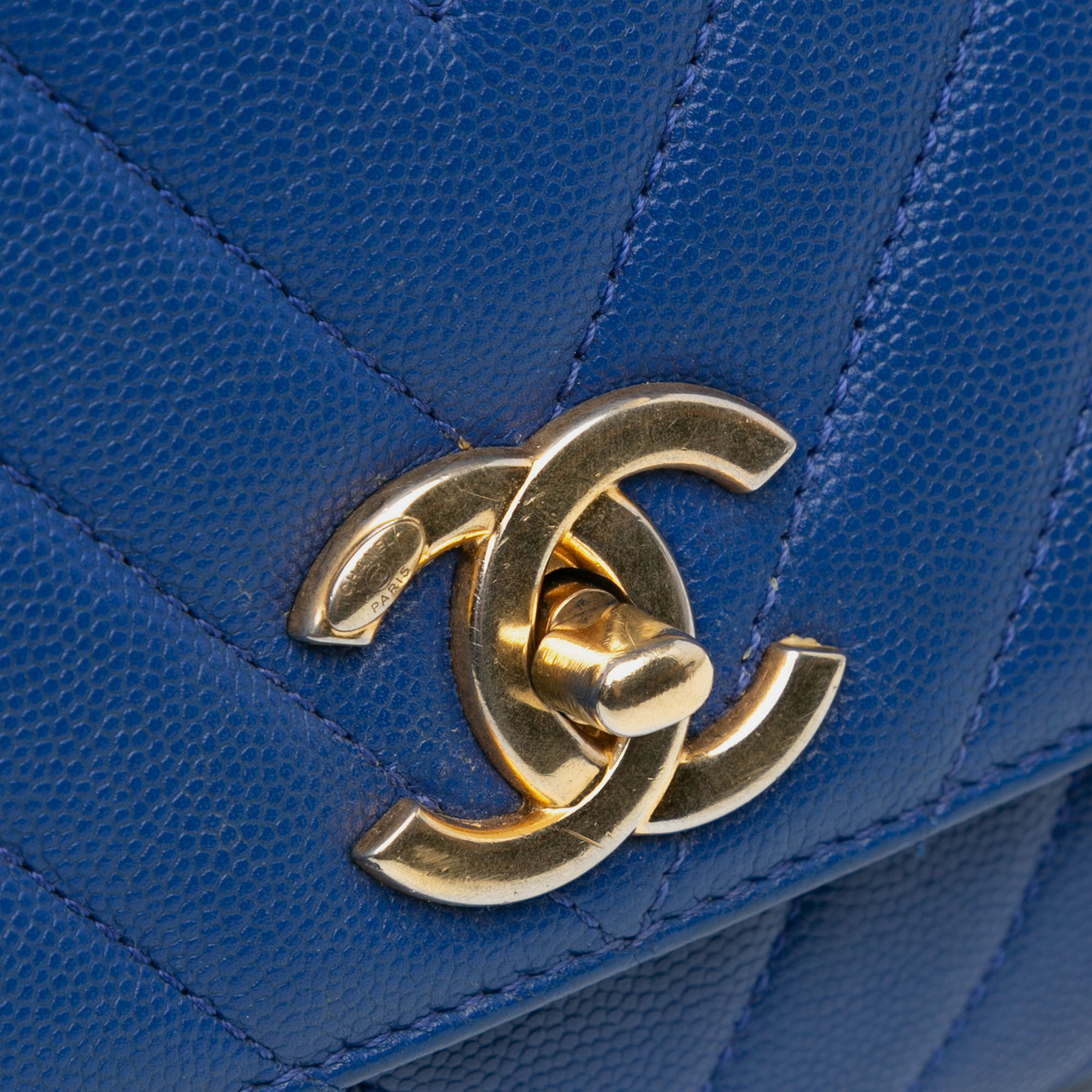 Chanel Blue Small Caviar Chevron Coco Top Handle Bag 