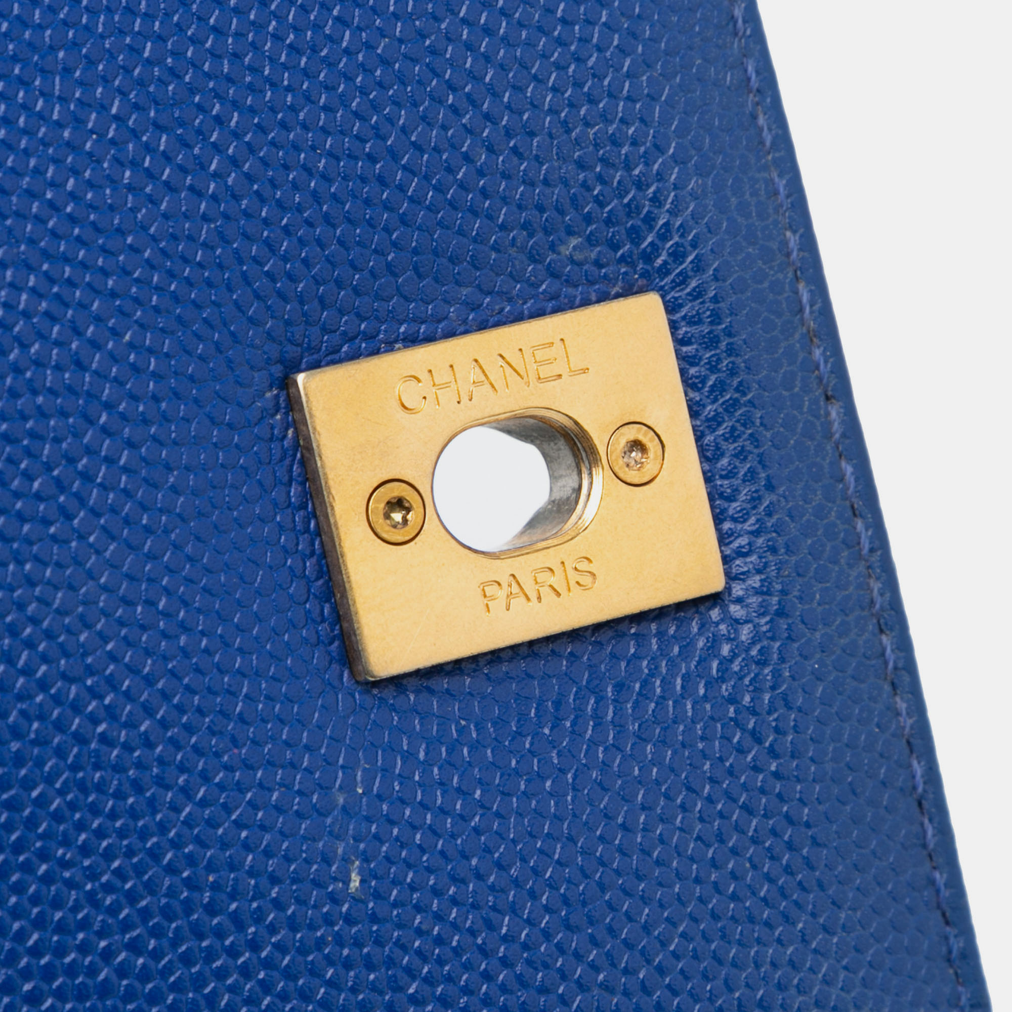 Chanel Blue Small Caviar Chevron Coco Top Handle Bag 
