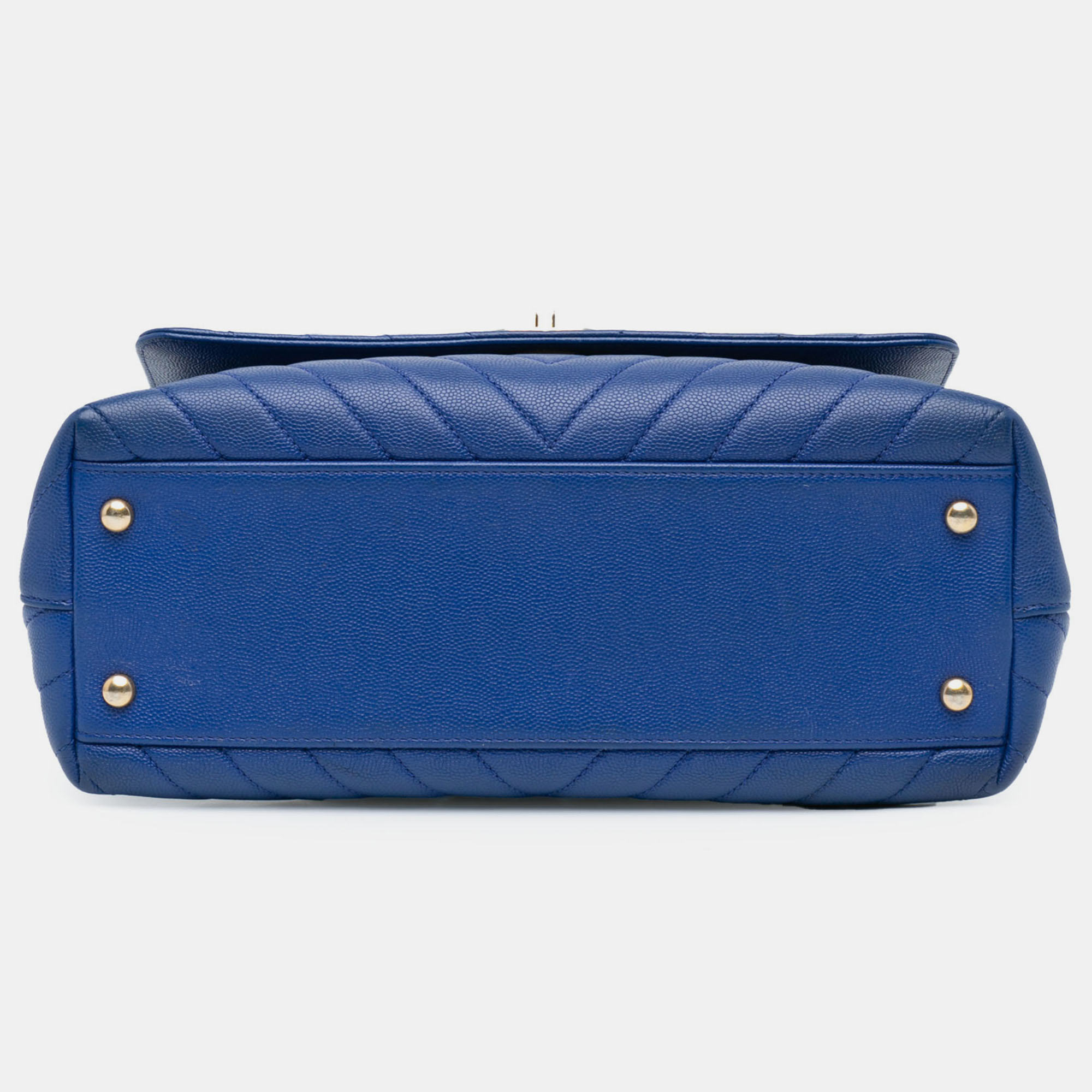Chanel Blue Small Caviar Chevron Coco Top Handle Bag 