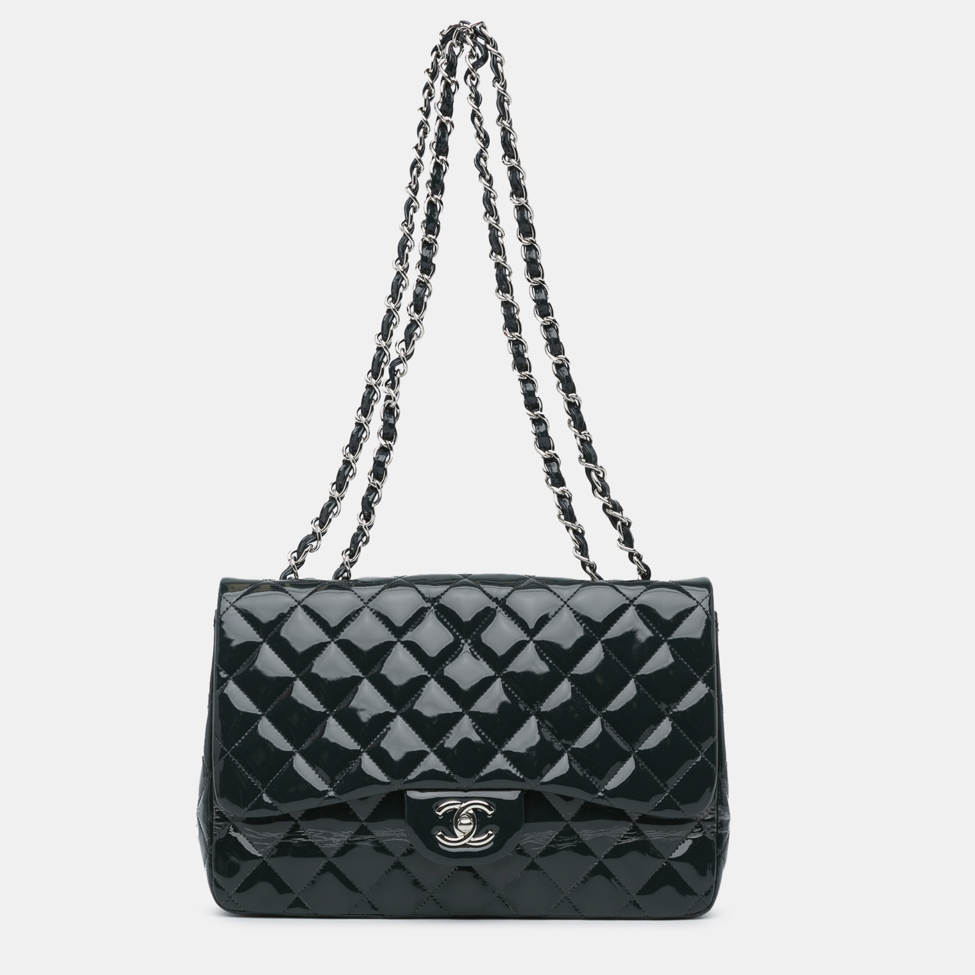 

Chanel Blue Jumbo Classic Patent Double Flap