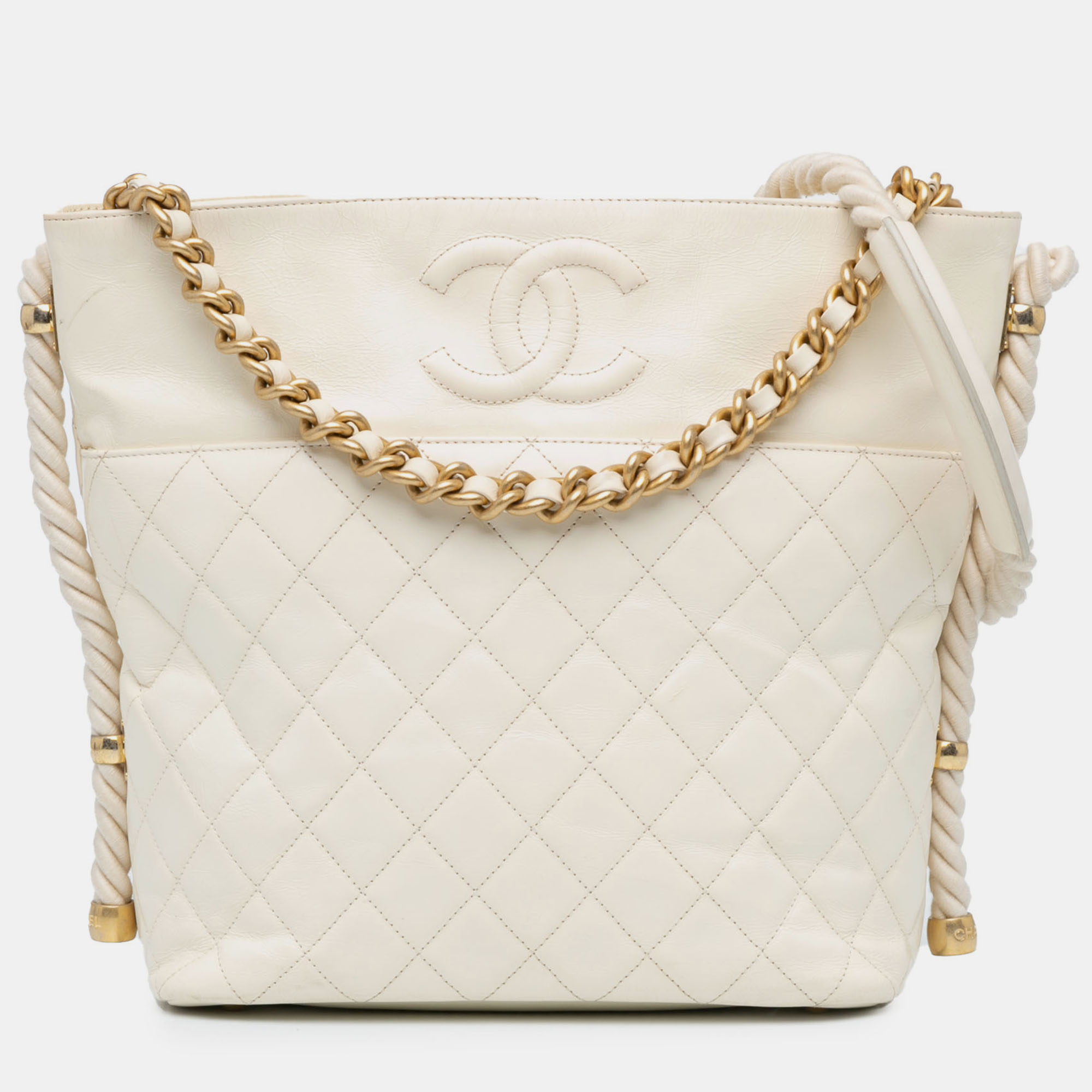 

Chanel White Crumpled Calfskin En Vogue Rope Satchel