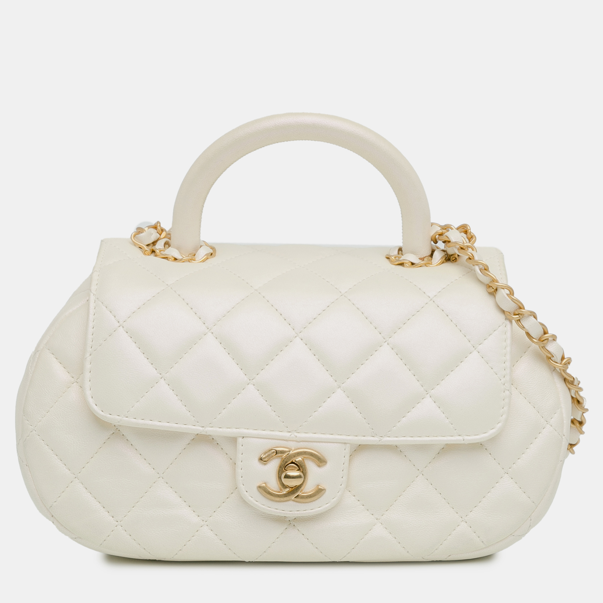 

Chanel White CC Quilted Lambskin Top Handle Bag