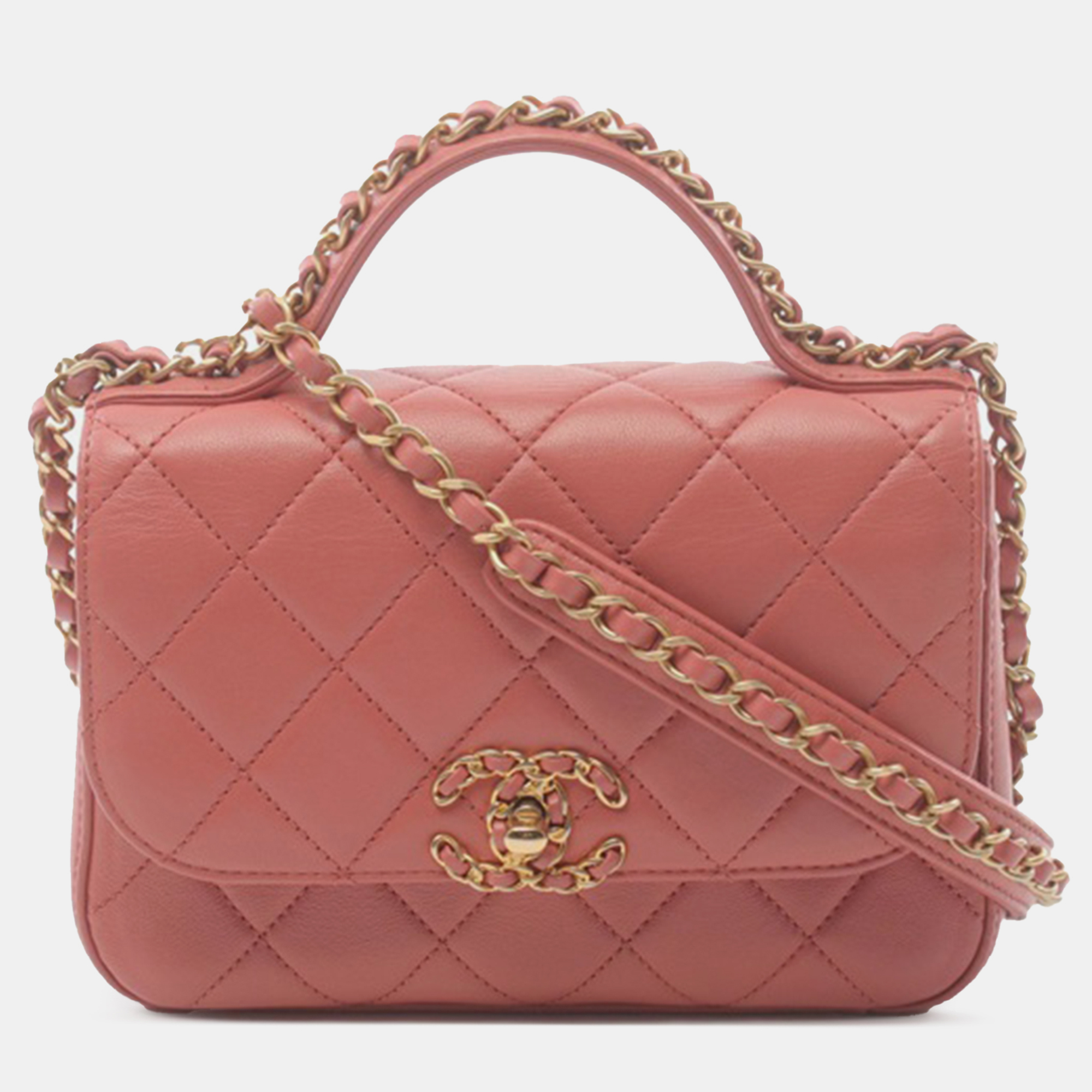 

Chanel Pink Quilted Lambskin Chain Infinity Top Handle Bag