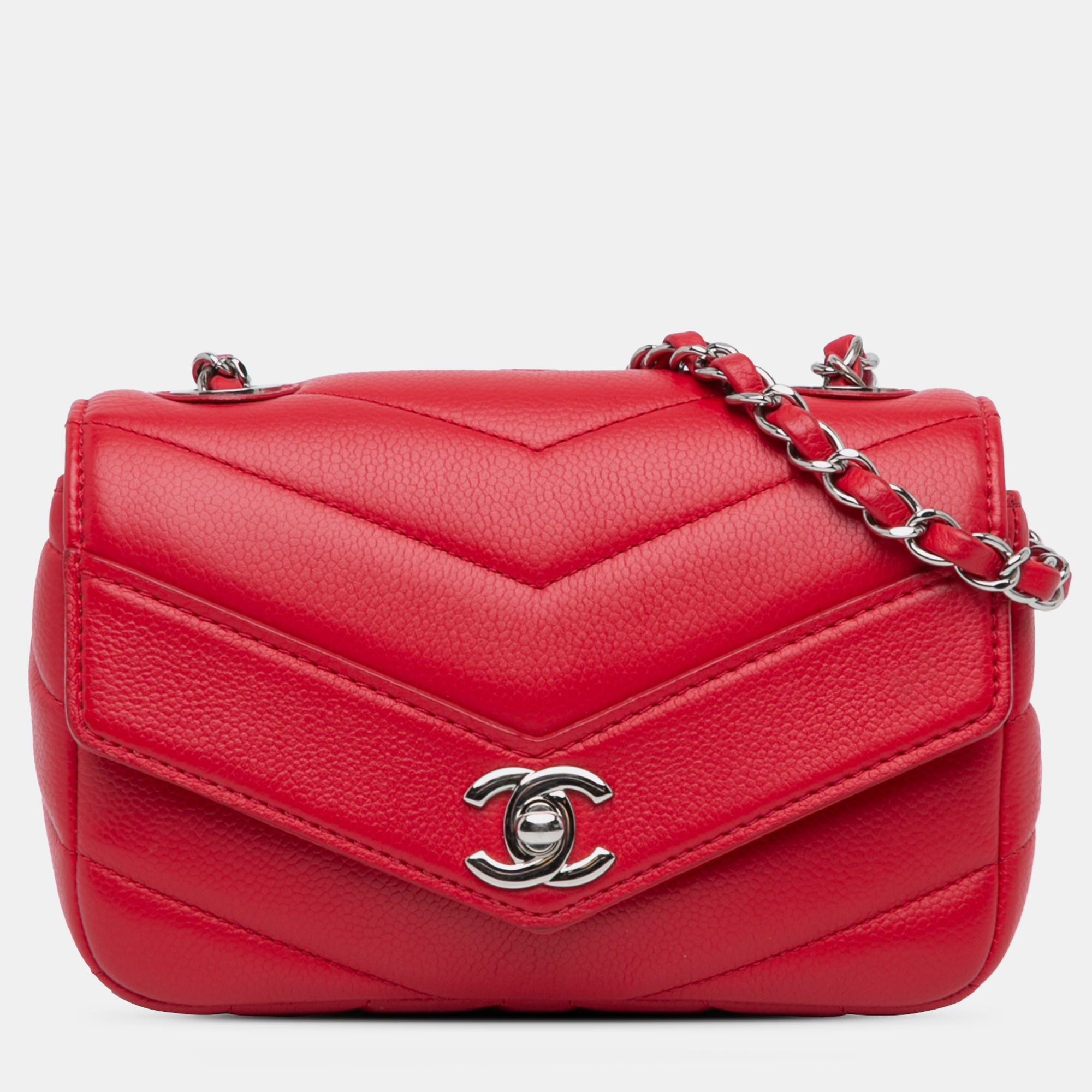 

Chanel Red Mini Caviar Chevron Data Center Envelope Flap Bag