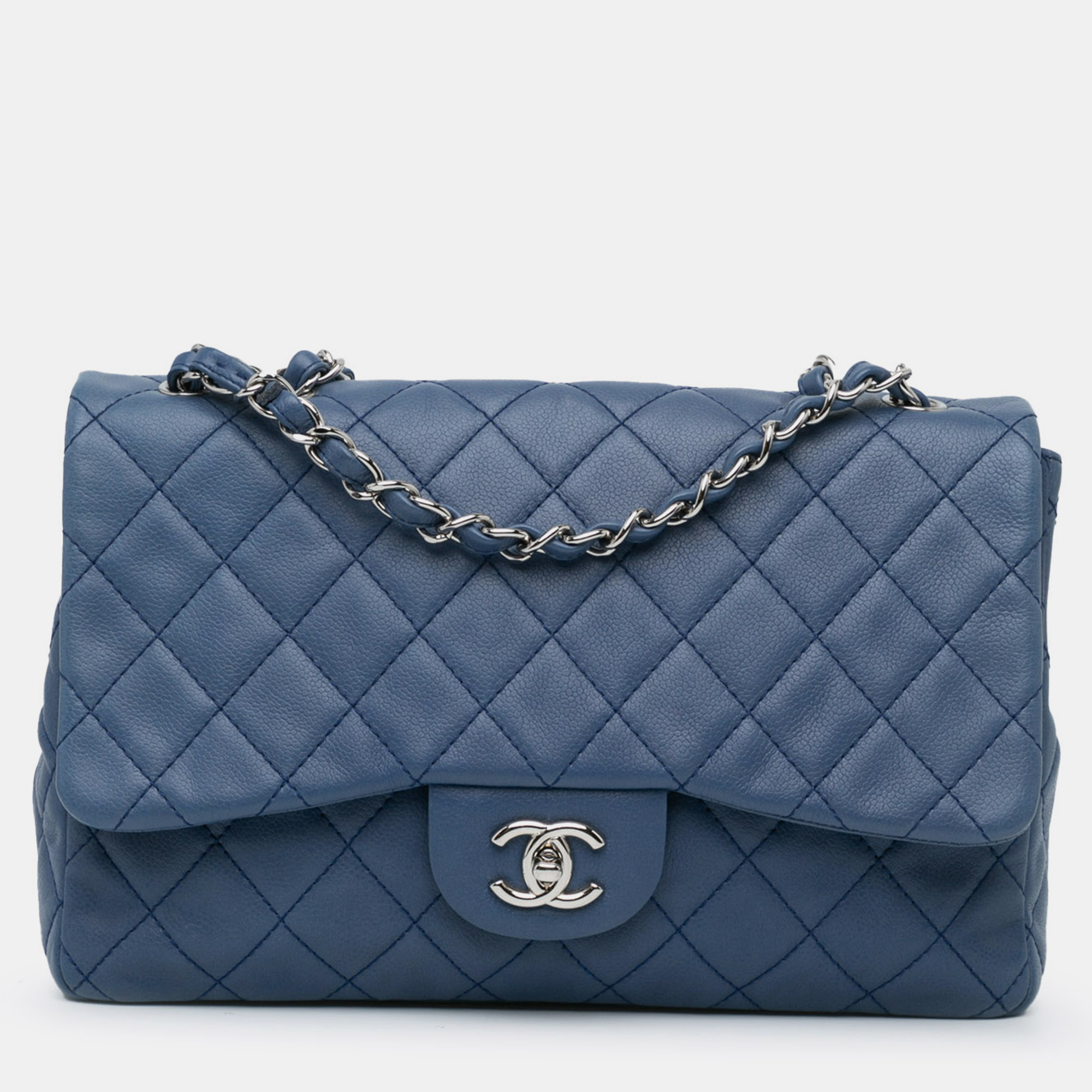 

Chanel Blue Jumbo Classic Caviar Single Flap Bag