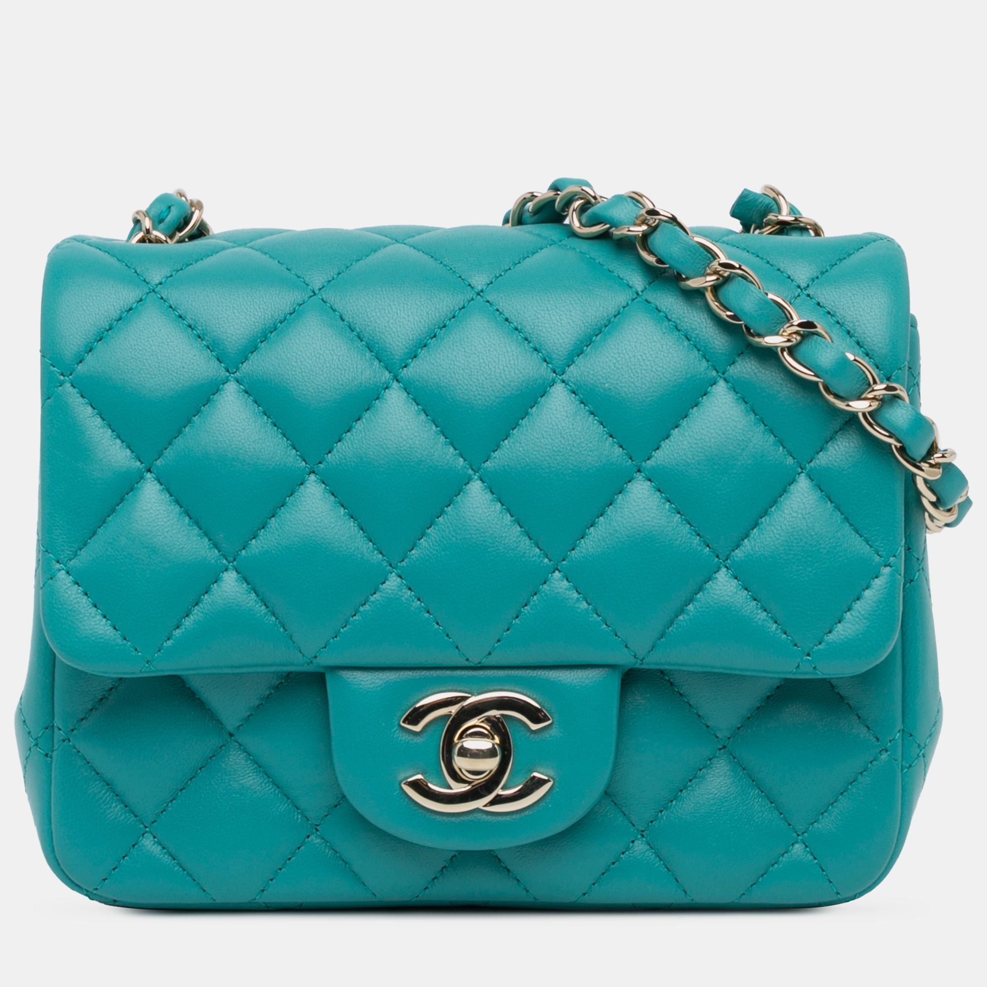 

Chanel Blue Mini Square Classic Lambskin Single Flap