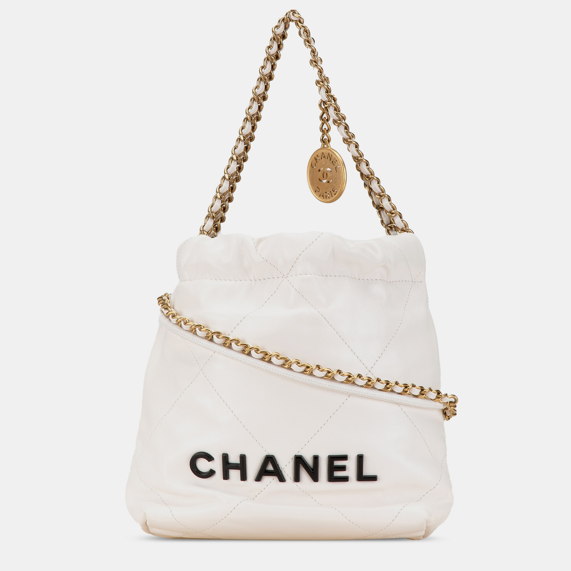 

Chanel White Mini Shiny Calfskin 22 Hobo