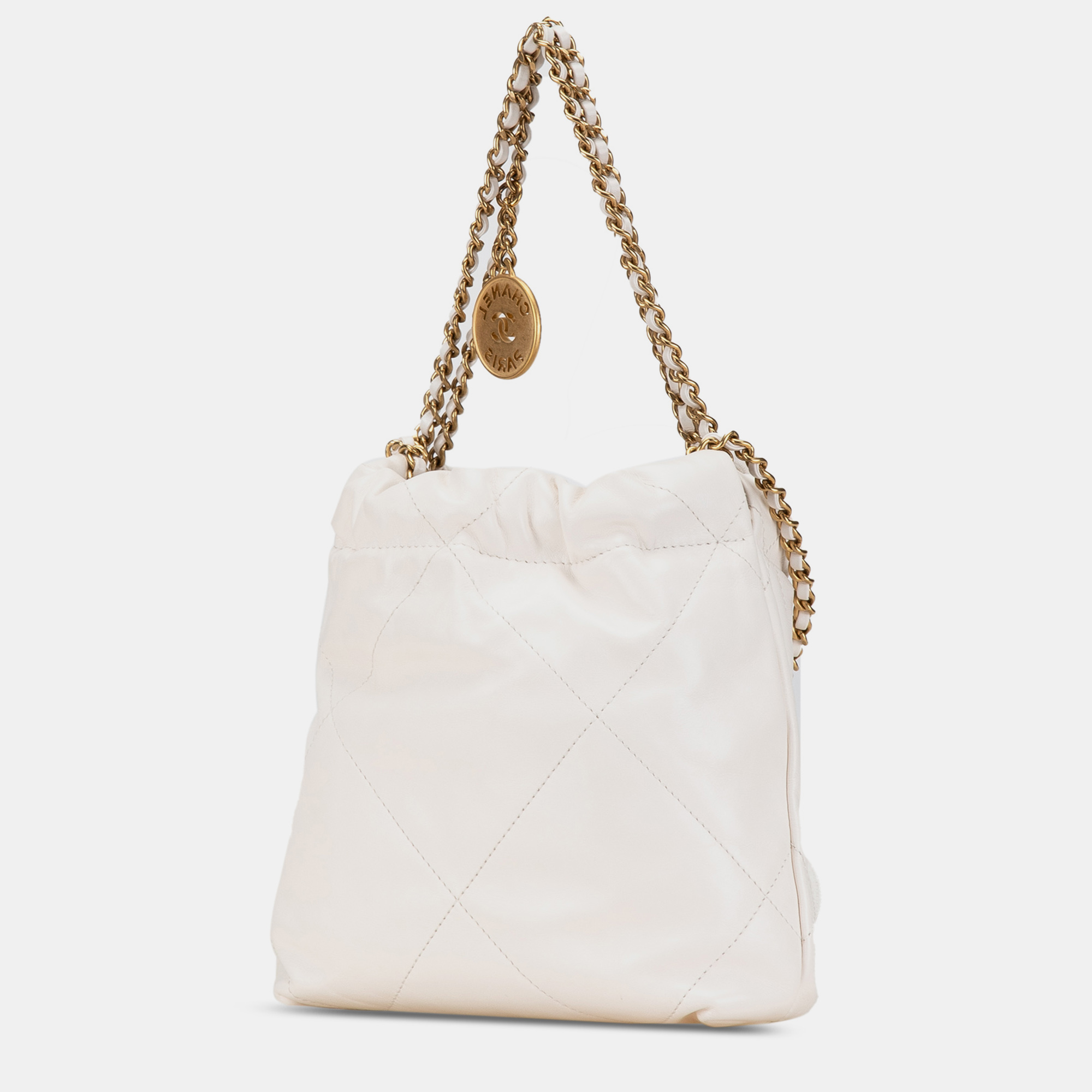 Chanel White Mini Shiny Calfskin 22 Hobo 