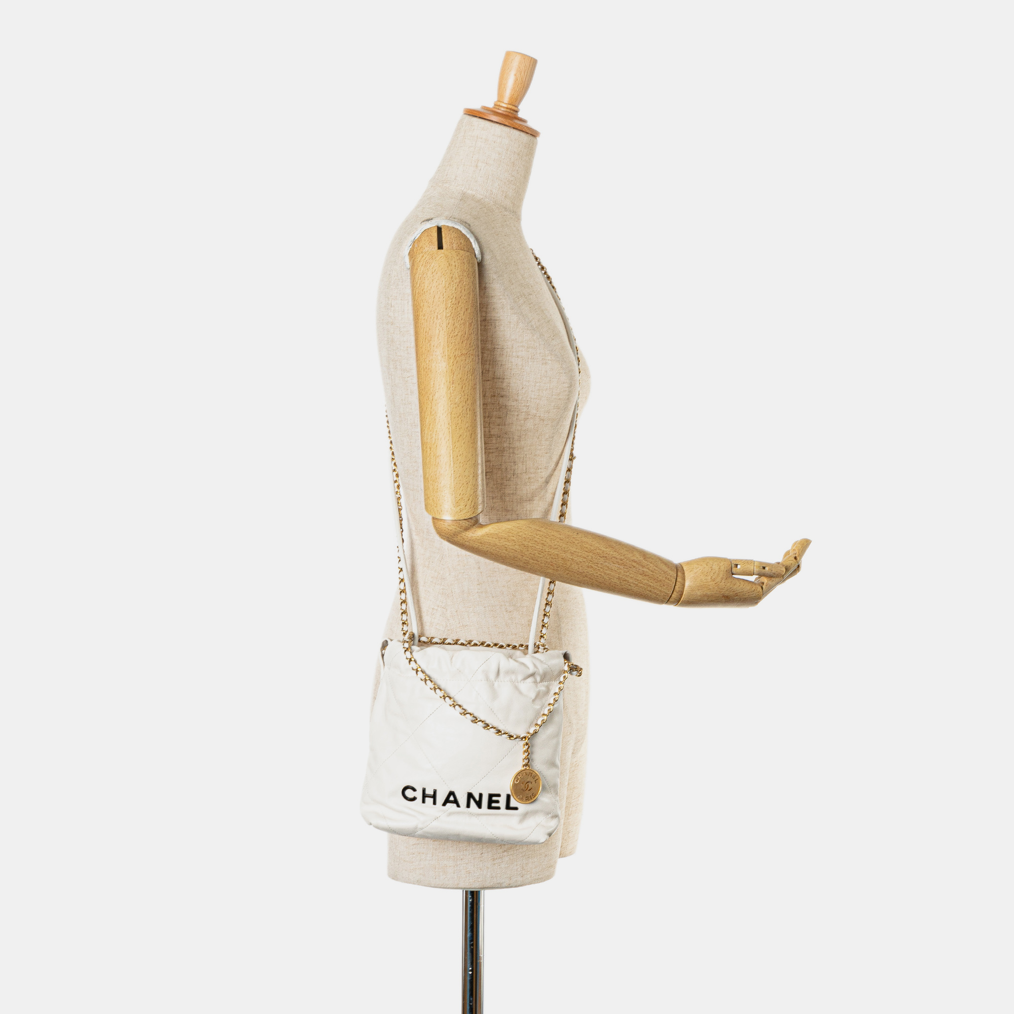 Chanel White Mini Shiny Calfskin 22 Hobo 