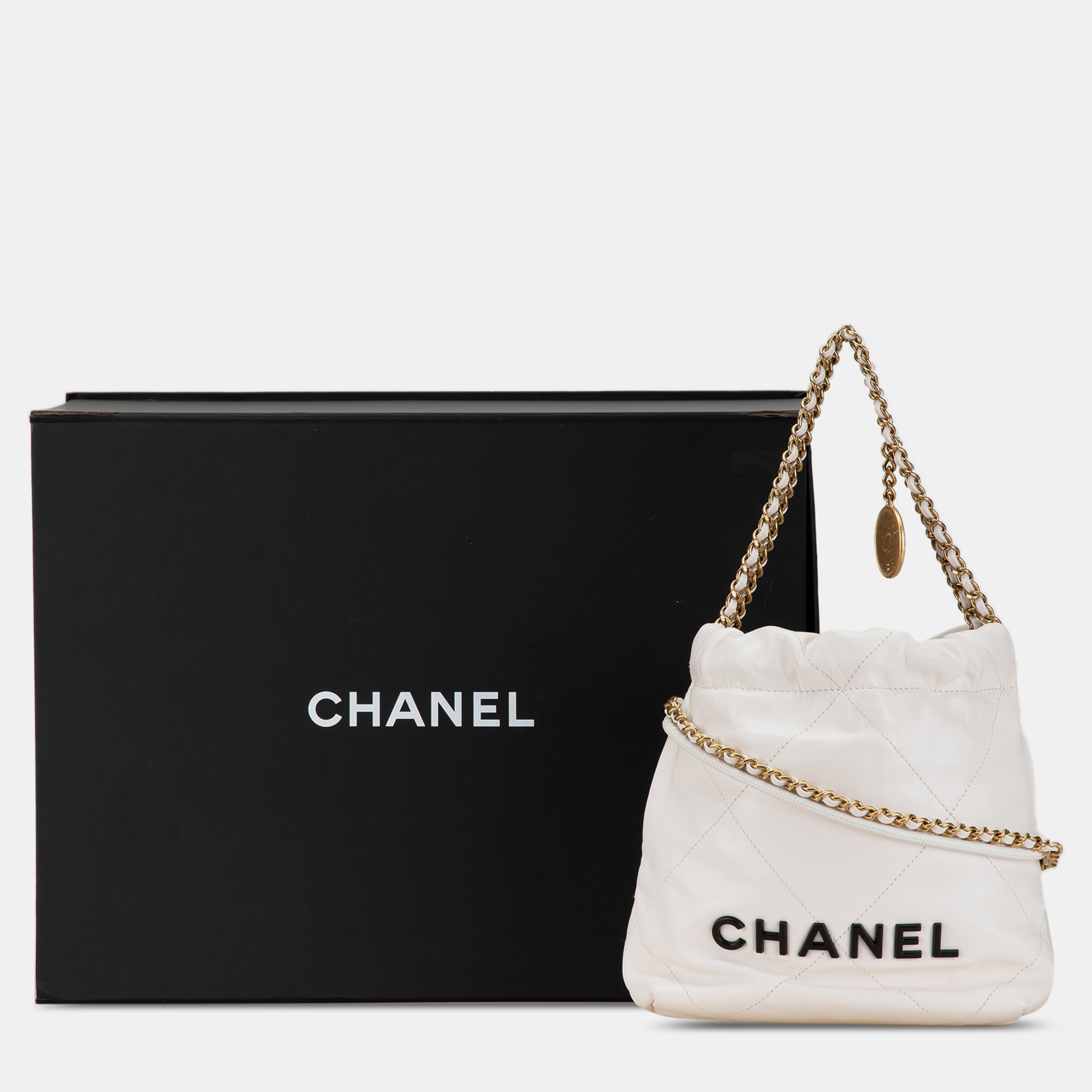 Chanel White Mini Shiny Calfskin 22 Hobo 