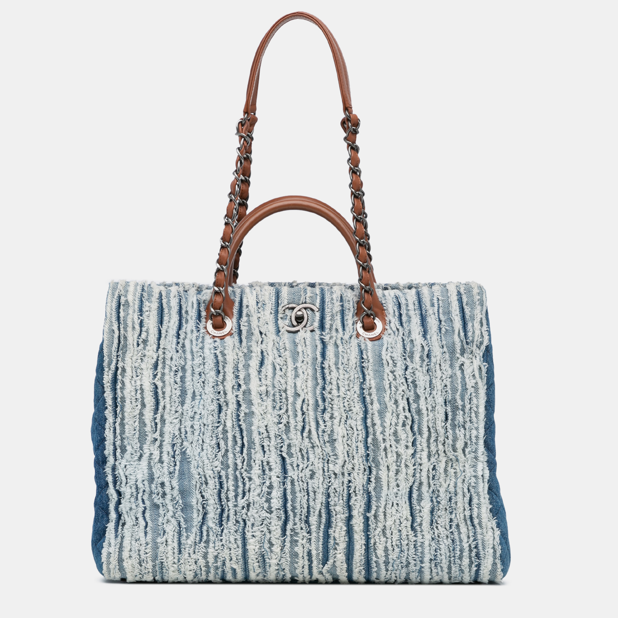 

Chanel Blue Large Fringed Denim Shopping Tote