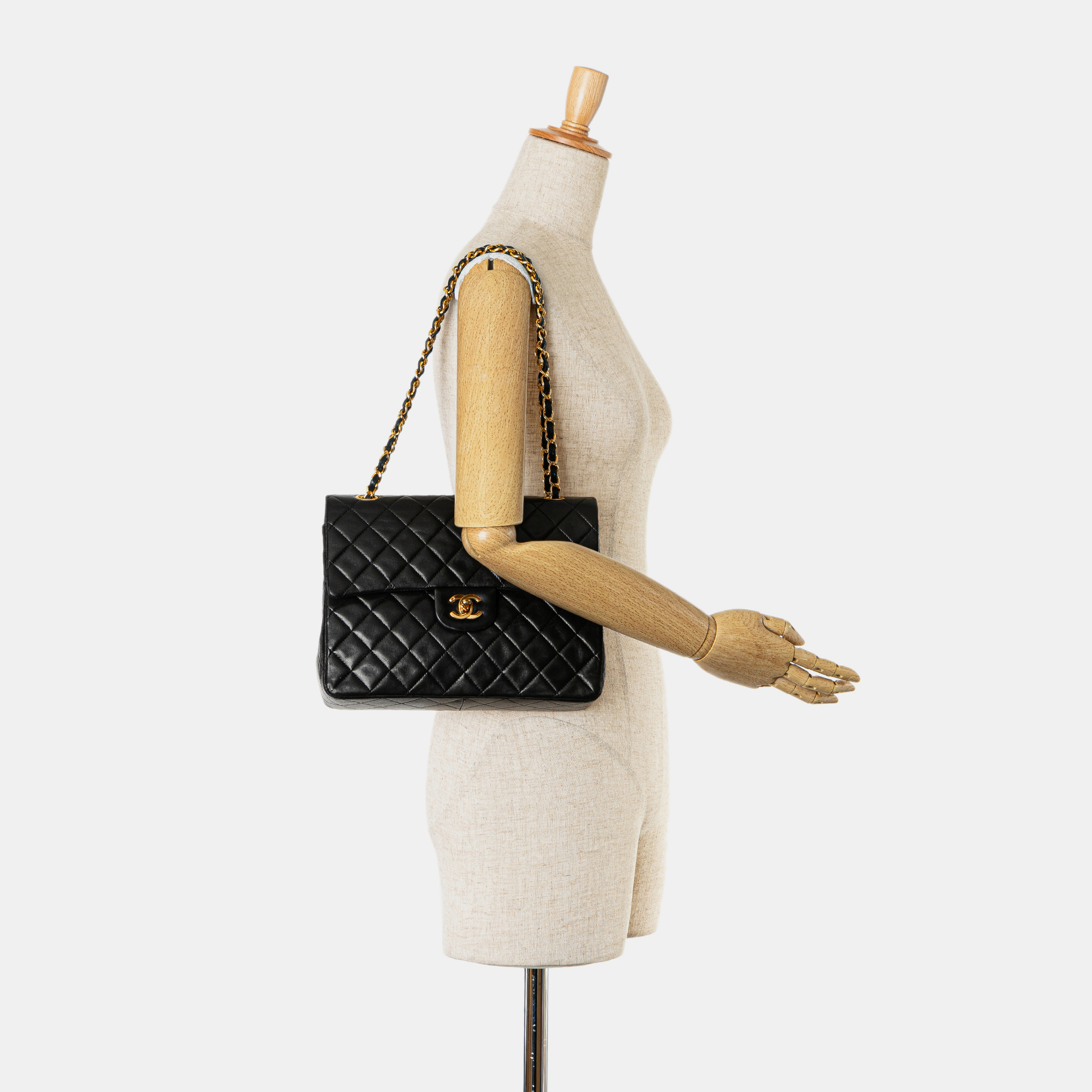 Chanel Black Medium Tall Classic Lambskin Double Flap 
