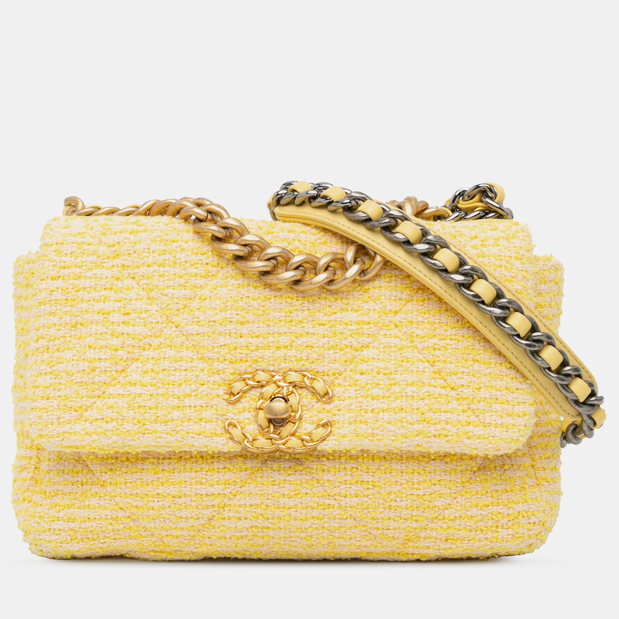 

Chanel Yellow Medium Tweed 19 Flap