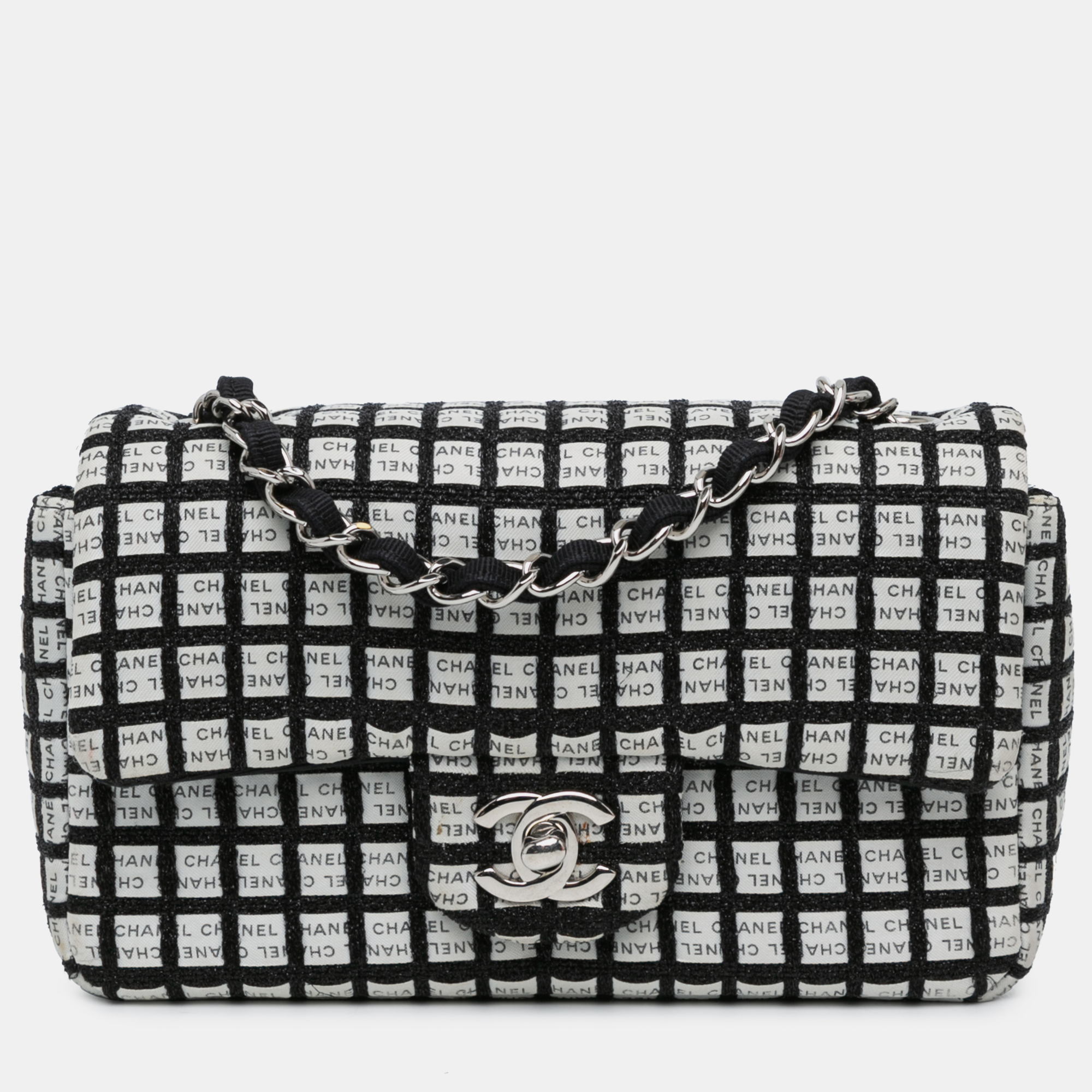 

Chanel Black White Mini Rectangular Classic Ribbon Tweed Double Flap Bag