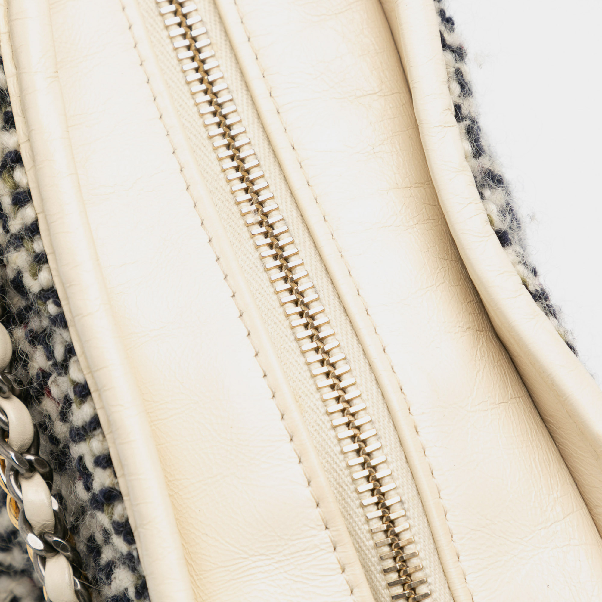 Chanel Navy Blue White Medium Tweed and Lambskin Gabrielle Crossbody 