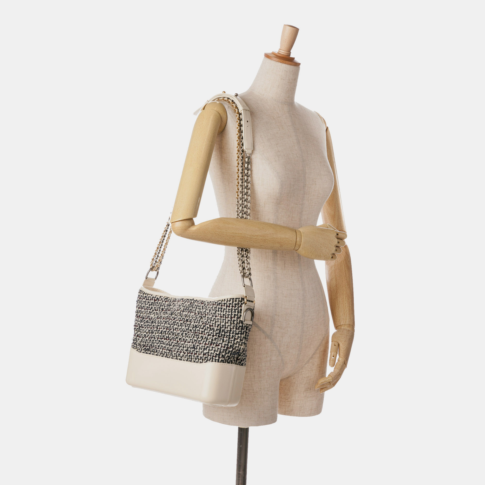 Chanel Navy Blue White Medium Tweed and Lambskin Gabrielle Crossbody 