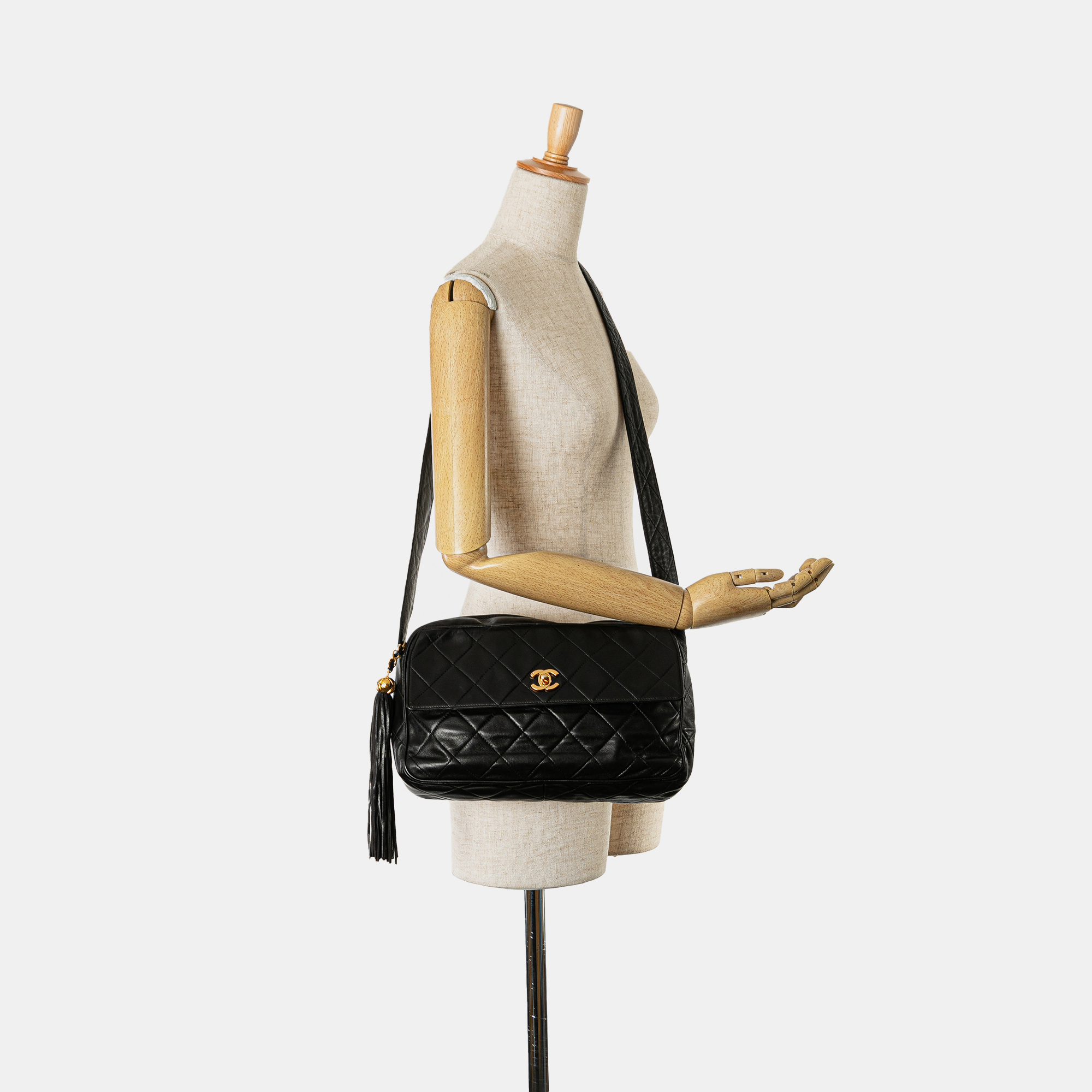 Chanel Black CC Quilted Lambskin Tassel Crossbody 
