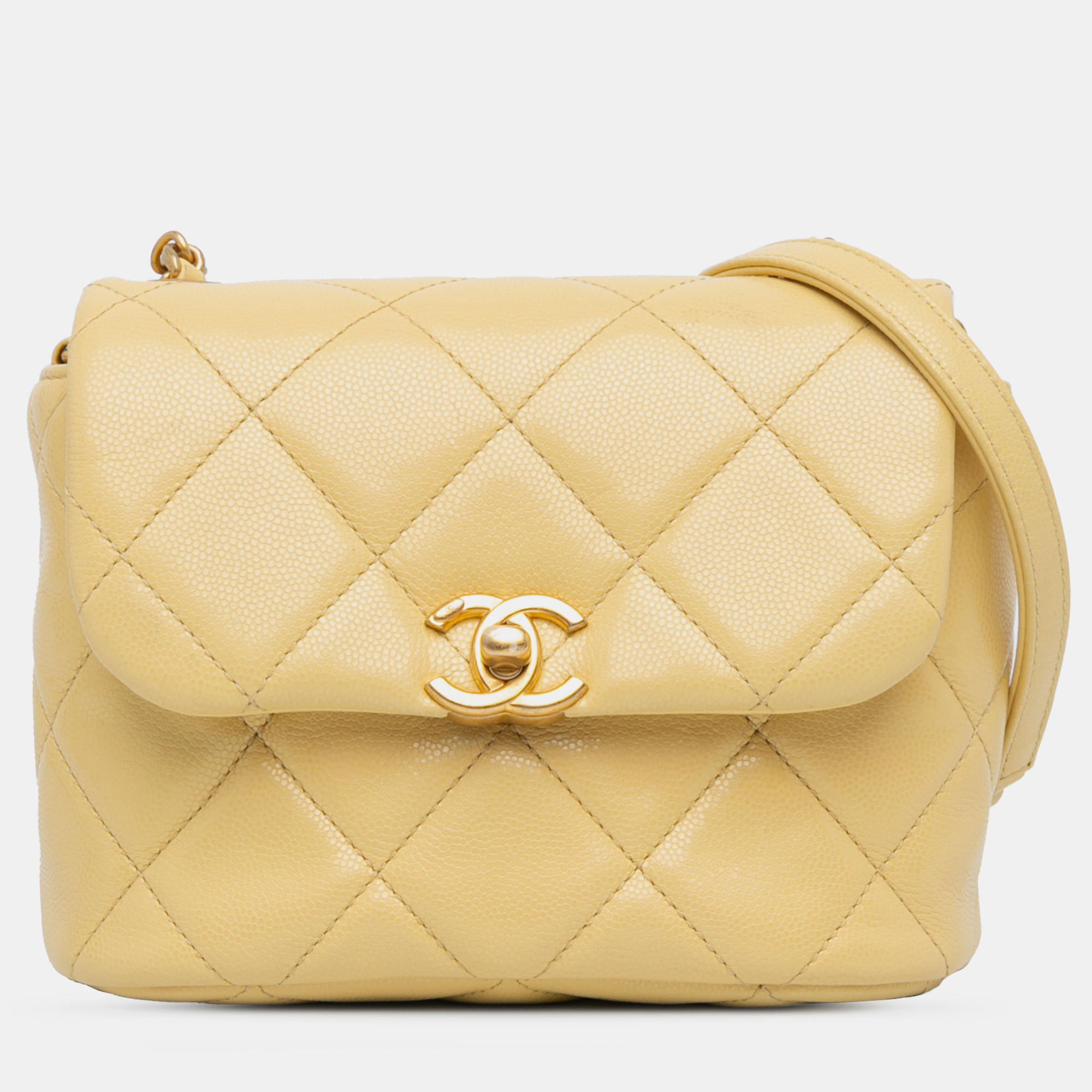 

Chanel Yellow Mini CC Quilted Caviar Flap