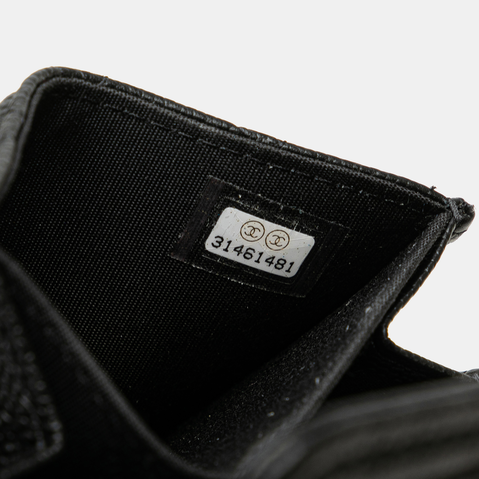 Chanel Black Quilted Caviar Boy Card Holder with Chain 