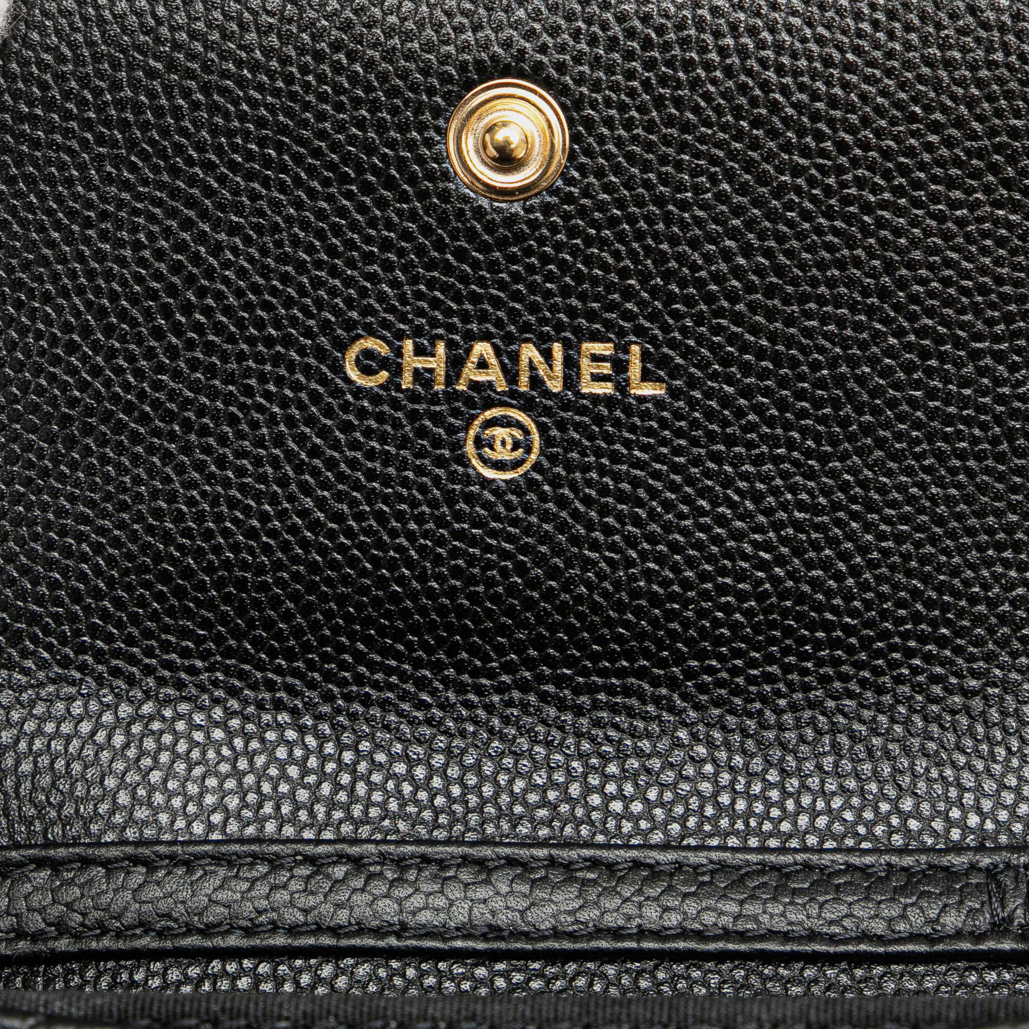 Chanel Black Quilted Caviar Boy Card Holder with Chain 