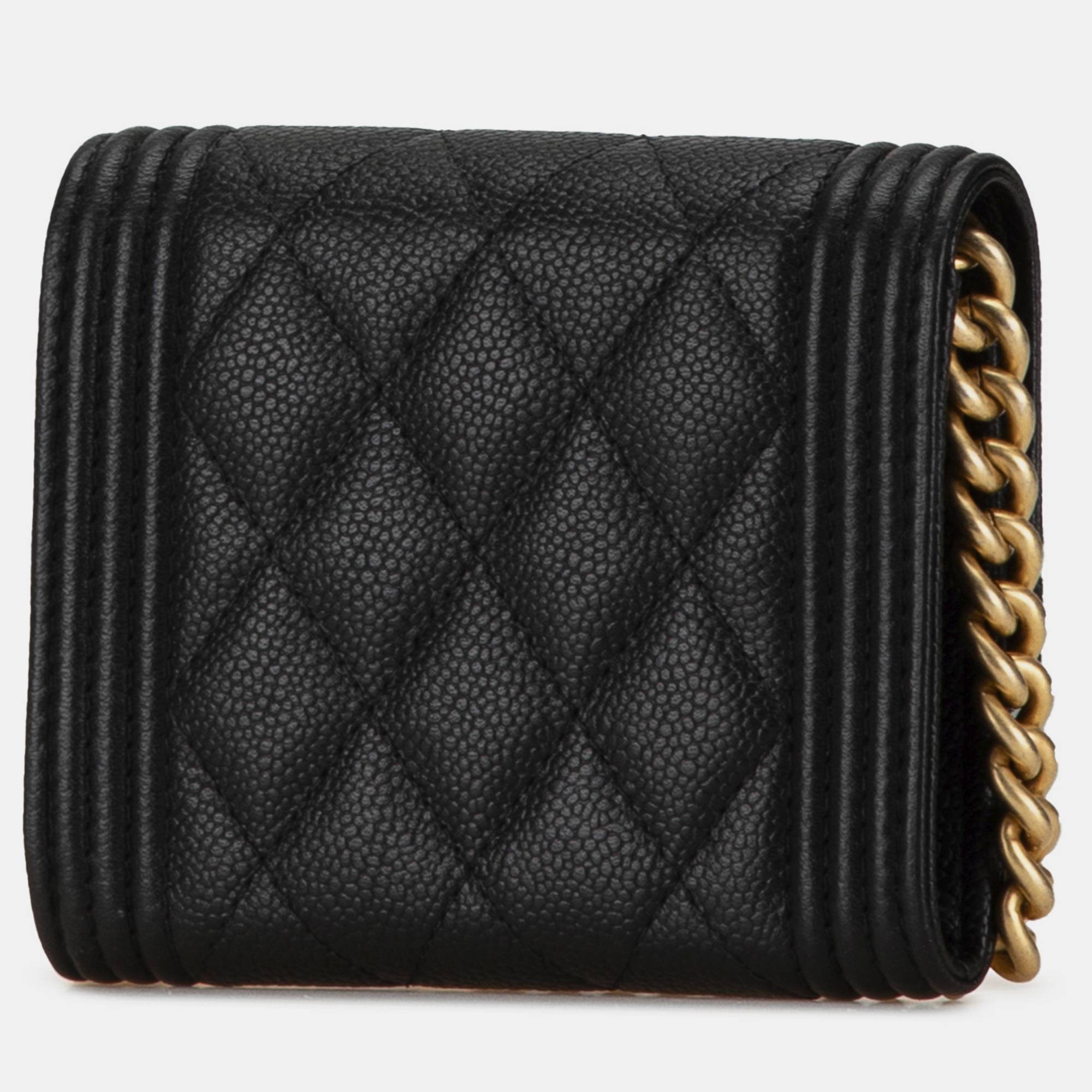 Chanel Black Quilted Caviar Boy Card Holder with Chain 