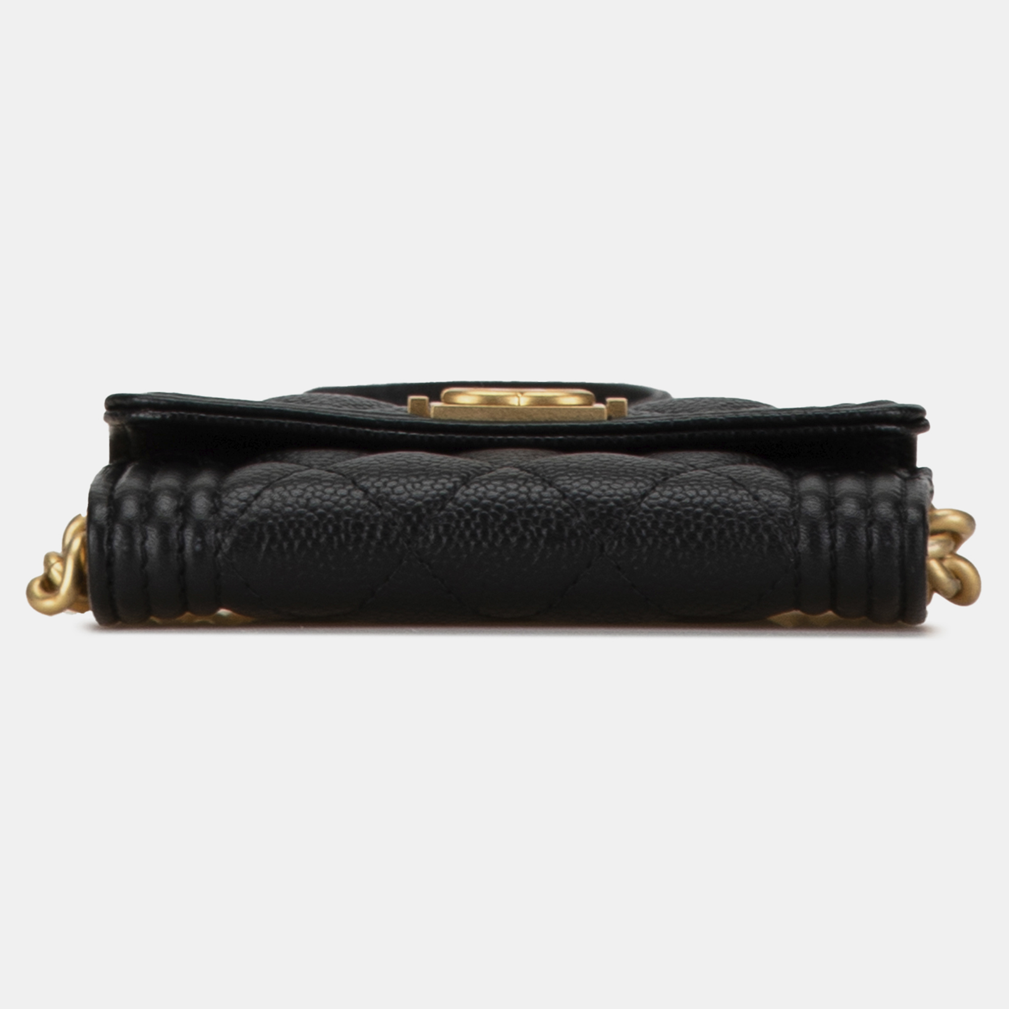Chanel Black Quilted Caviar Boy Card Holder with Chain 