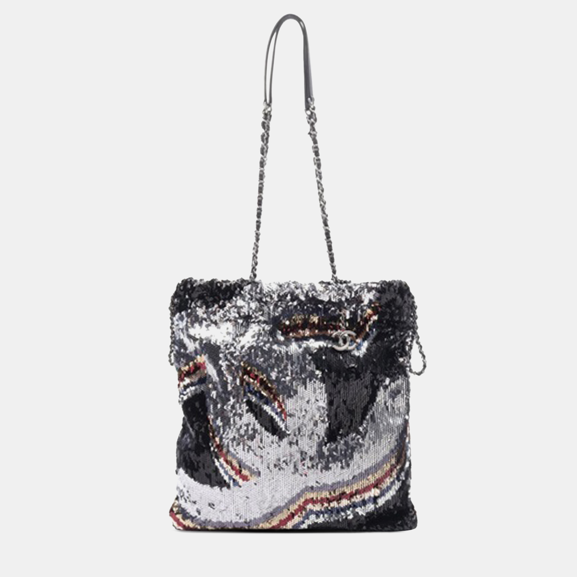 

Chanel Silver CC Sequin Drawstring Tote