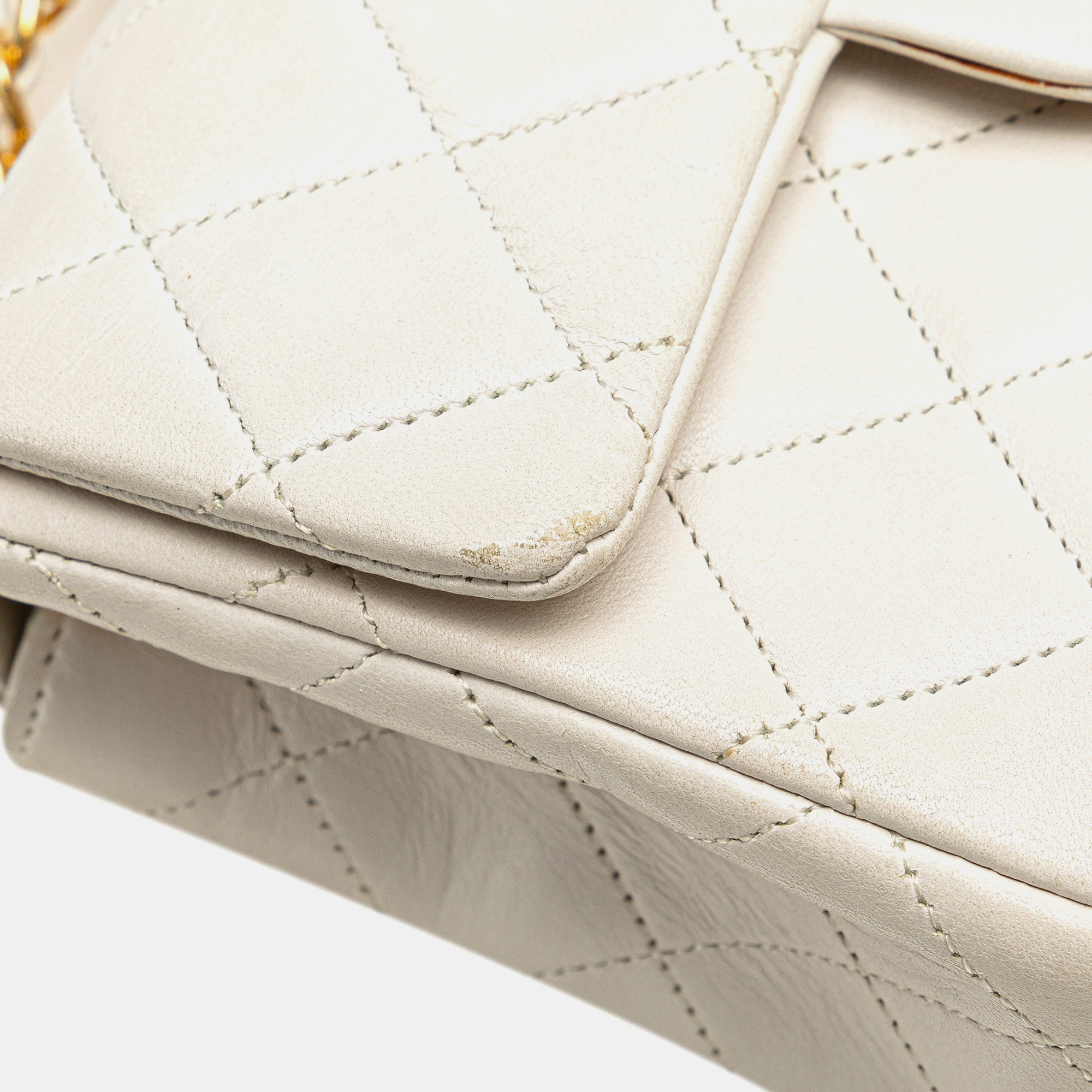 Chanel White Mini Square Classic Lambskin Single Flap 