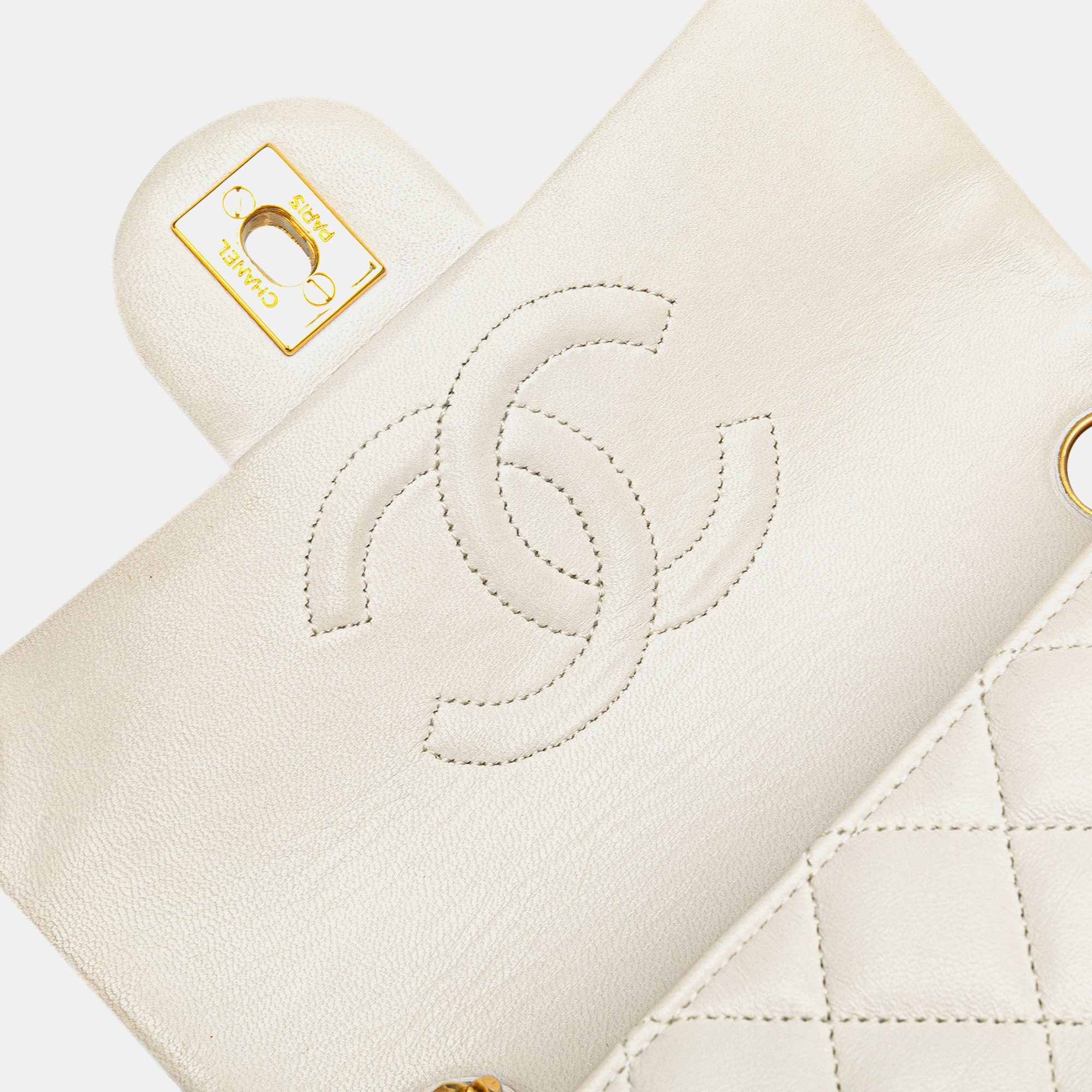 Chanel White Mini Square Classic Lambskin Single Flap 