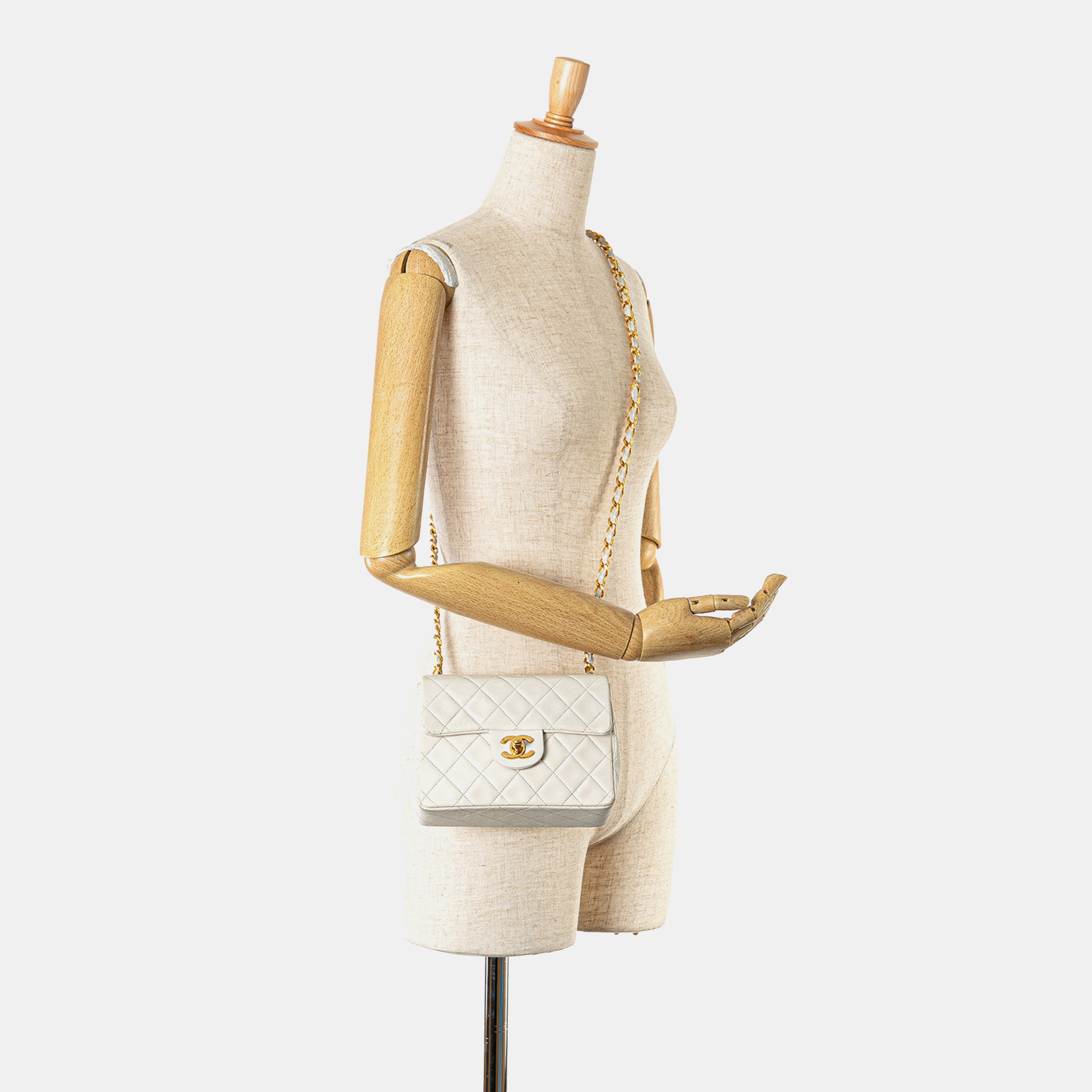 Chanel White Mini Square Classic Lambskin Single Flap 