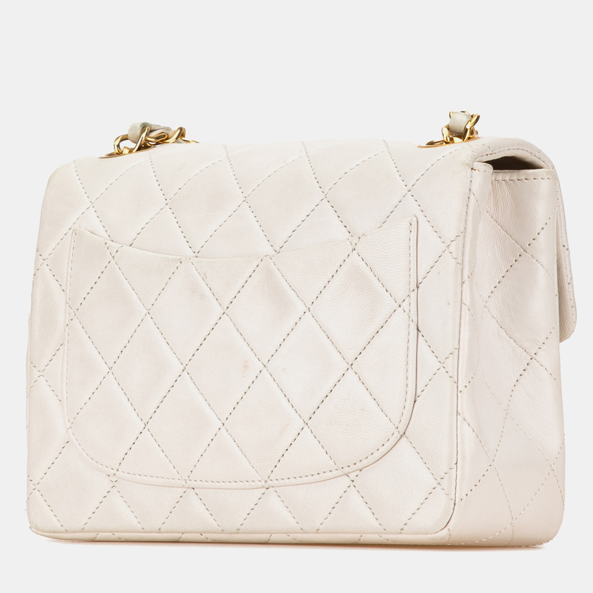 Chanel White Mini Square Classic Lambskin Single Flap 