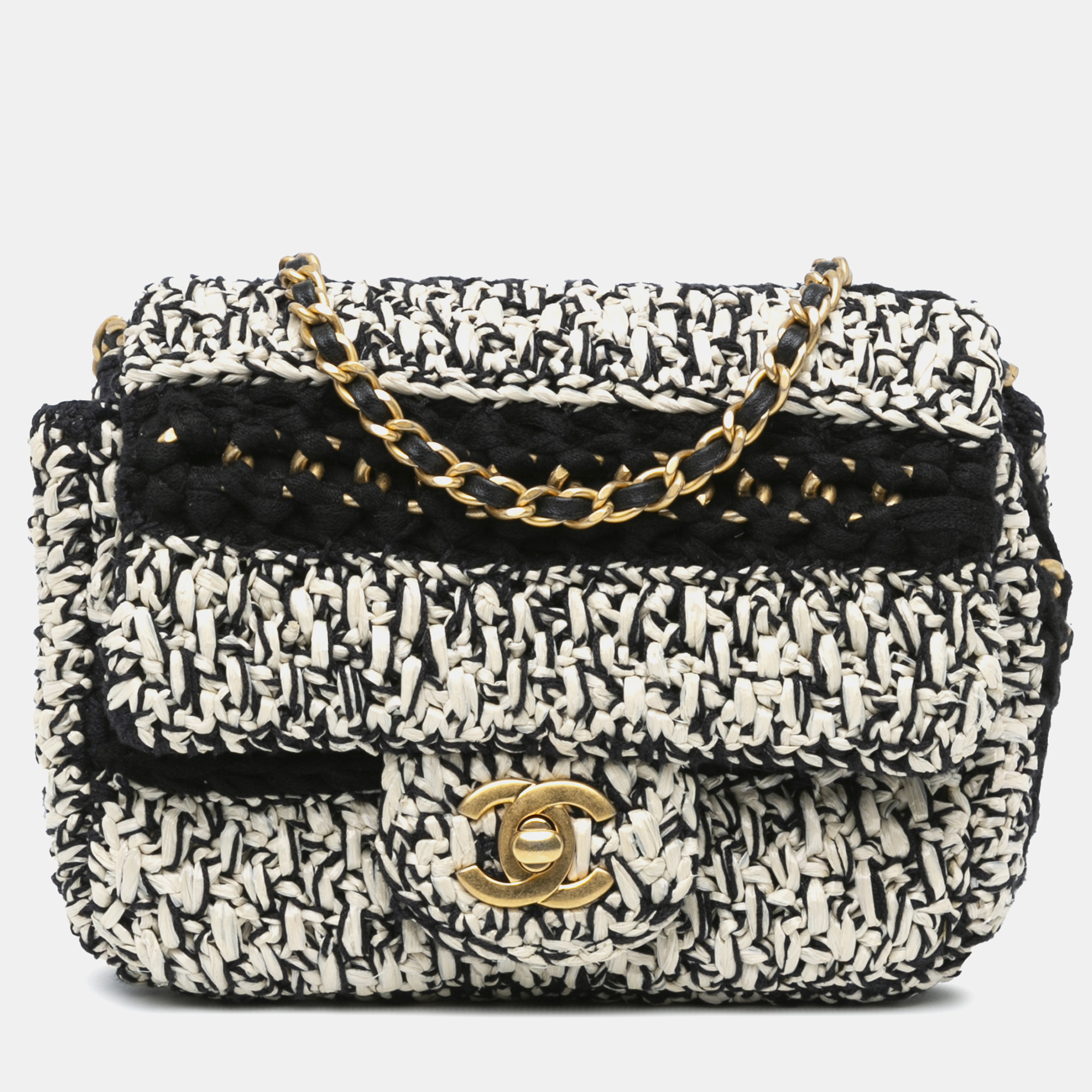 

Chanel White Raffia Braided with Love Flap Bag