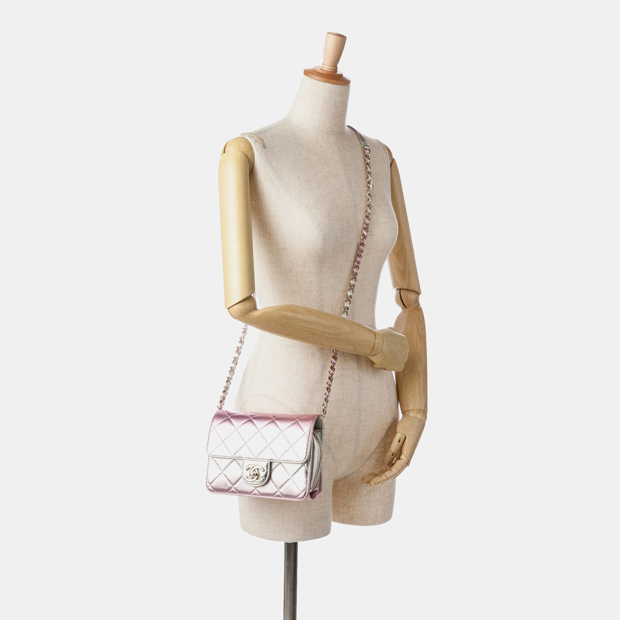 Chanel Pink Mini Metallic Lambskin Like a Wallet Flap Bag 