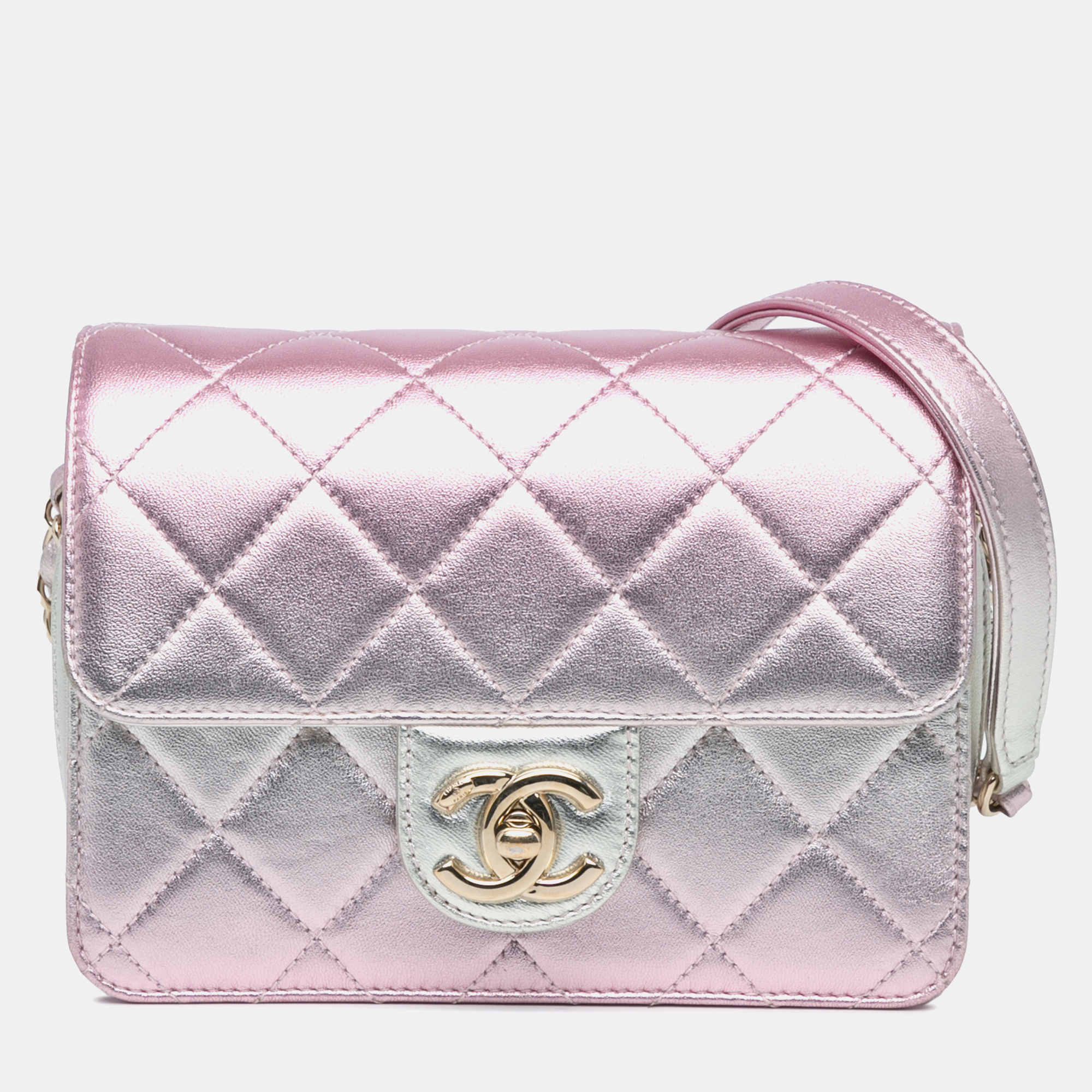 

Chanel Pink Mini Metallic Lambskin Like a Wallet Flap Bag