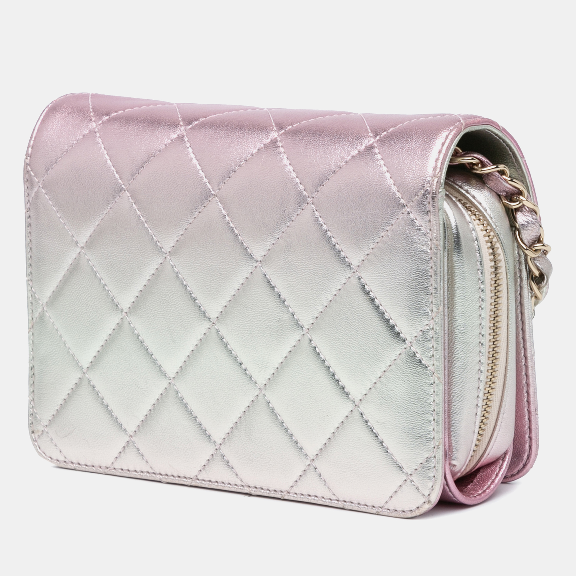 Chanel Pink Mini Metallic Lambskin Like a Wallet Flap Bag 