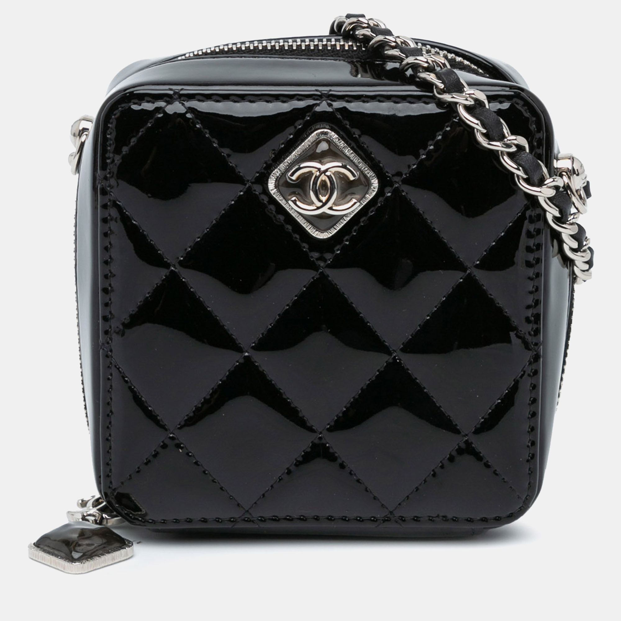 

Chanel Black CC Quilted Patent Clutch With Chain Bag