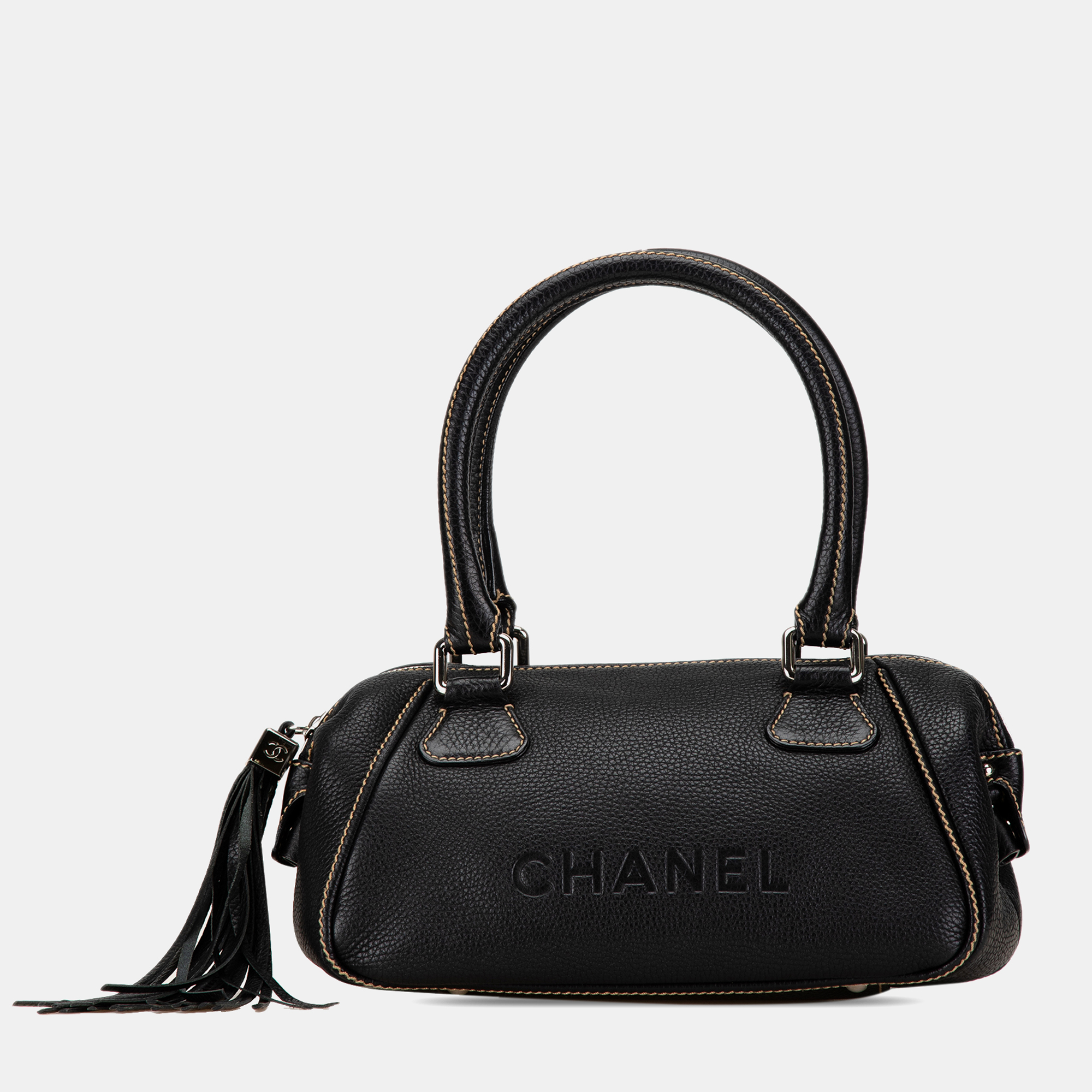 

Chanel Black Medium Pebbled Calfskin LAX Tassel Handbag