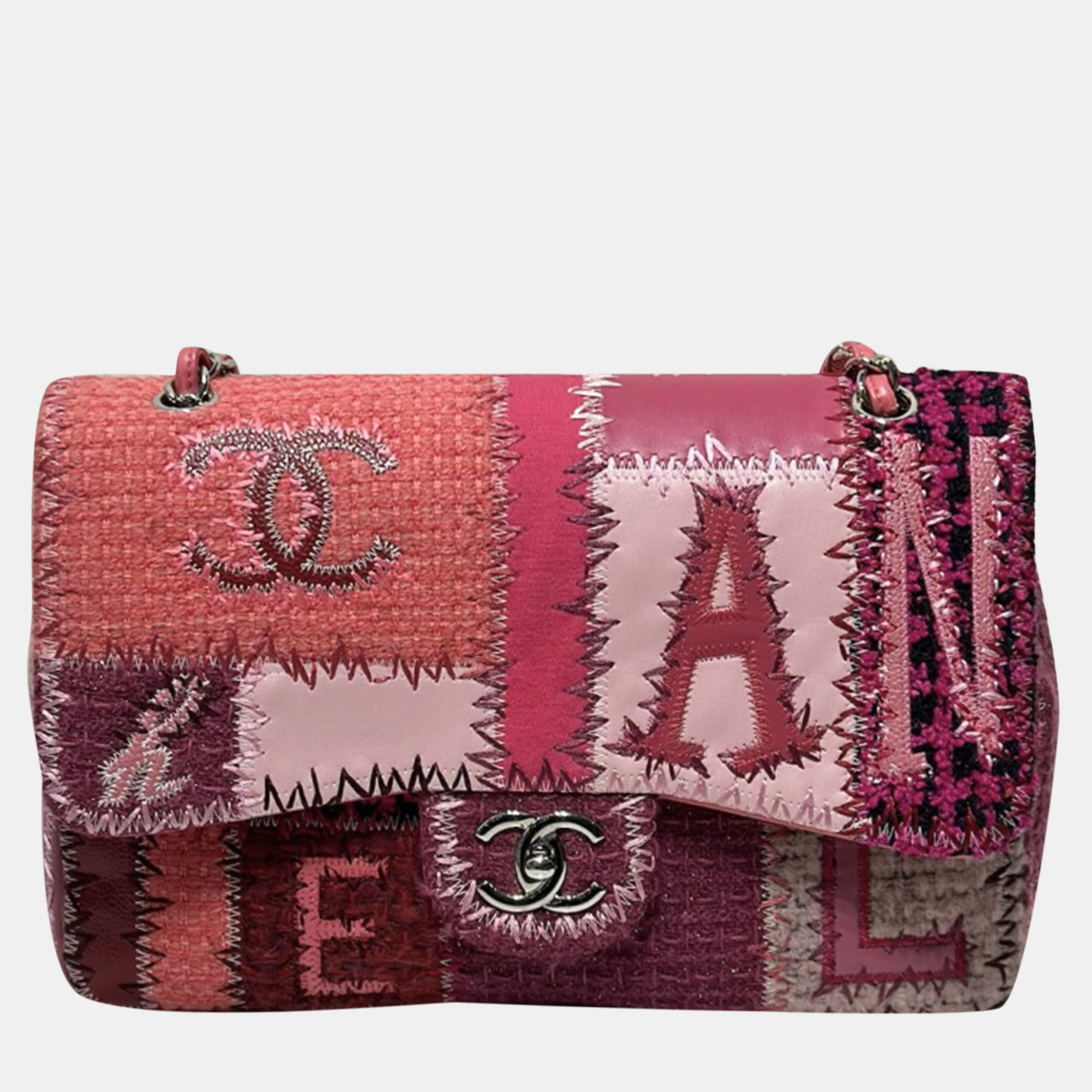 

Chanel Pink Tweed patchwork Jumbo Single Flap bag